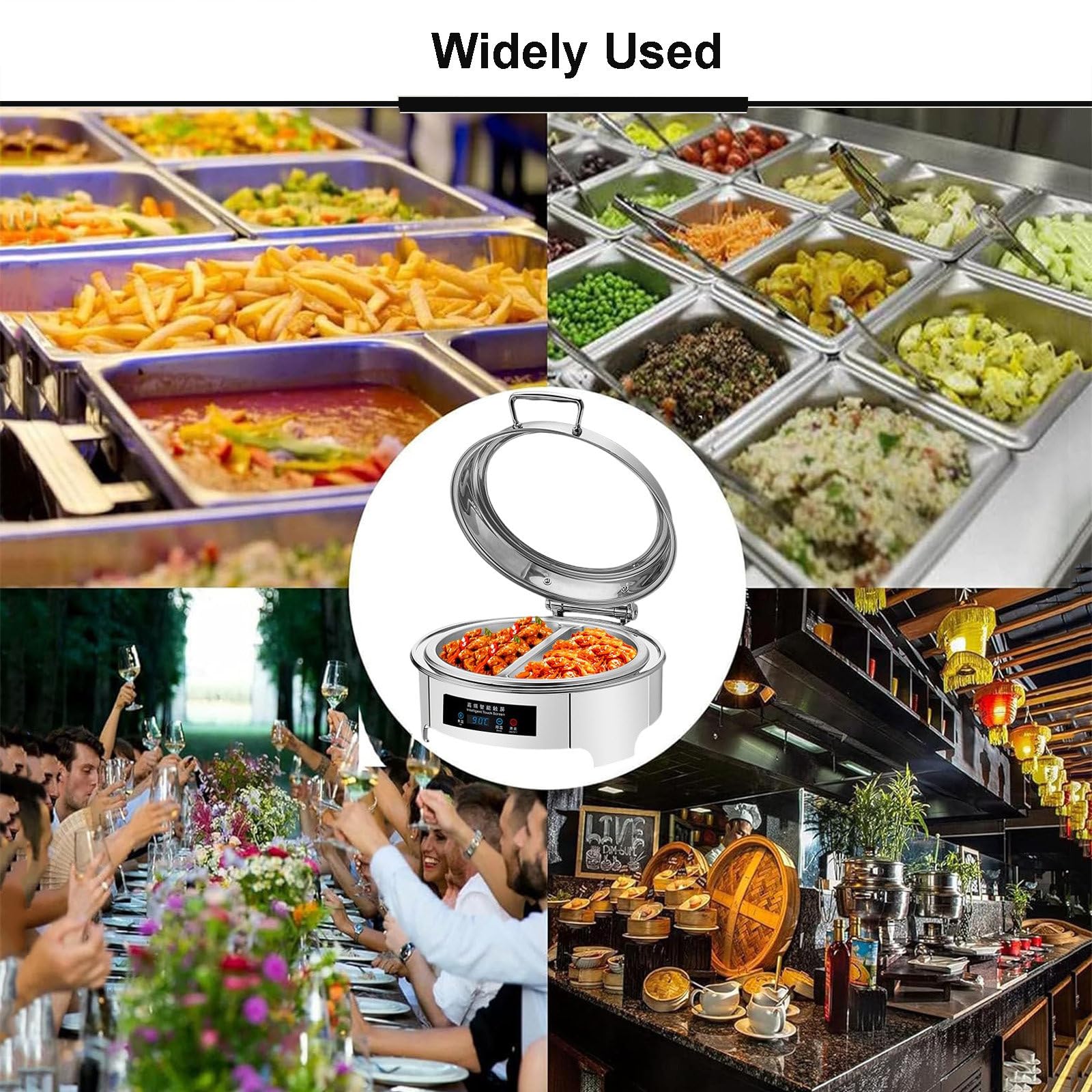 Scaldavivande Elettrico Rotondo, Riscaldatore per Buffet di Alimenti Commerciale con Coperchio Trasparente, Vassoio Riscaldante di Grande capacità 6L per Una varietà di Piatti.