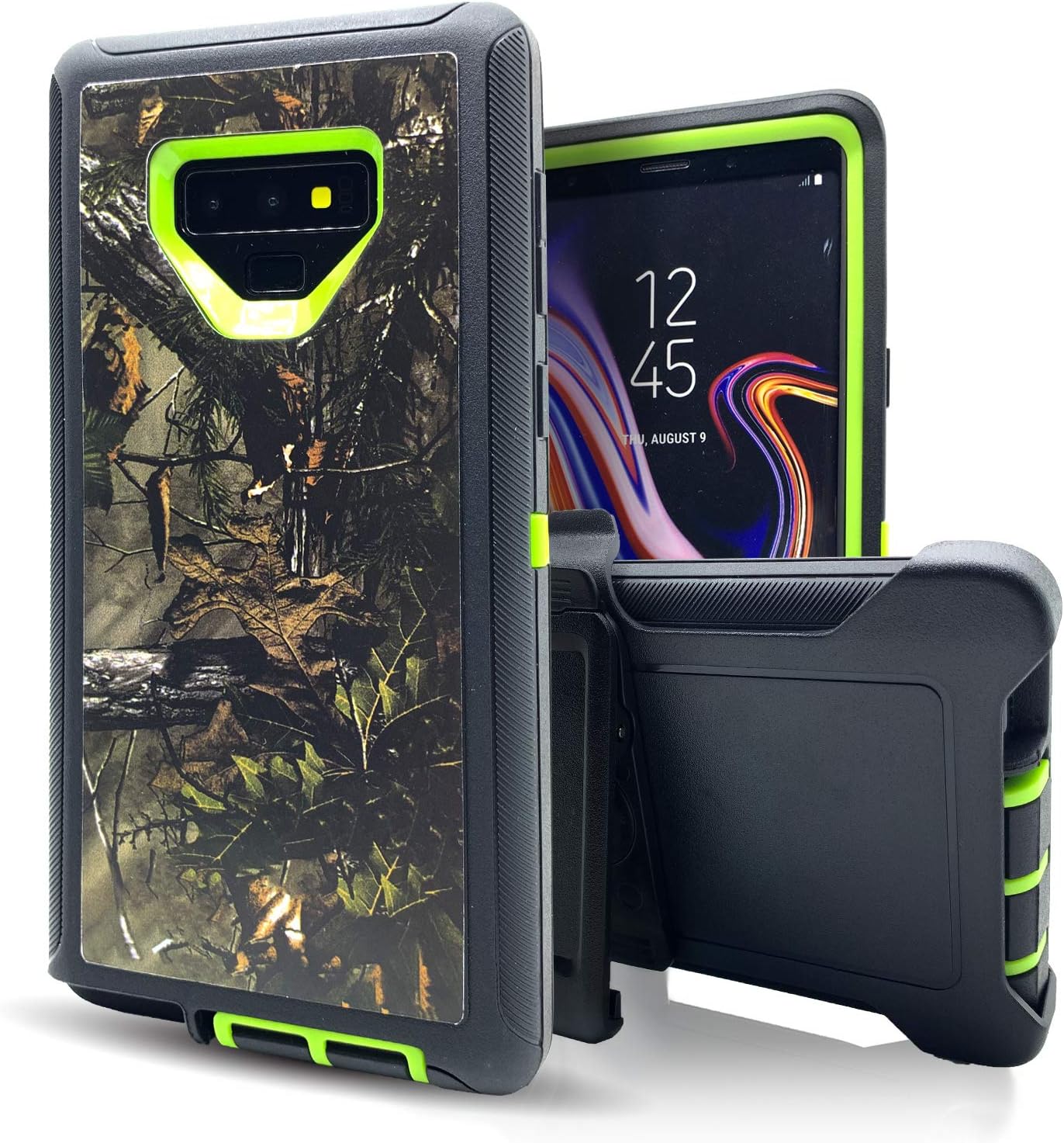 Samsung Galaxy Note 9 Case,Vodico Durable Heavy Duty Camo Defender Non Slip Secure Grip Shockproof High Impact Resistant TPU Cushion Frame Cover with Belt Clip Holster&Kickstand (Forest Green)