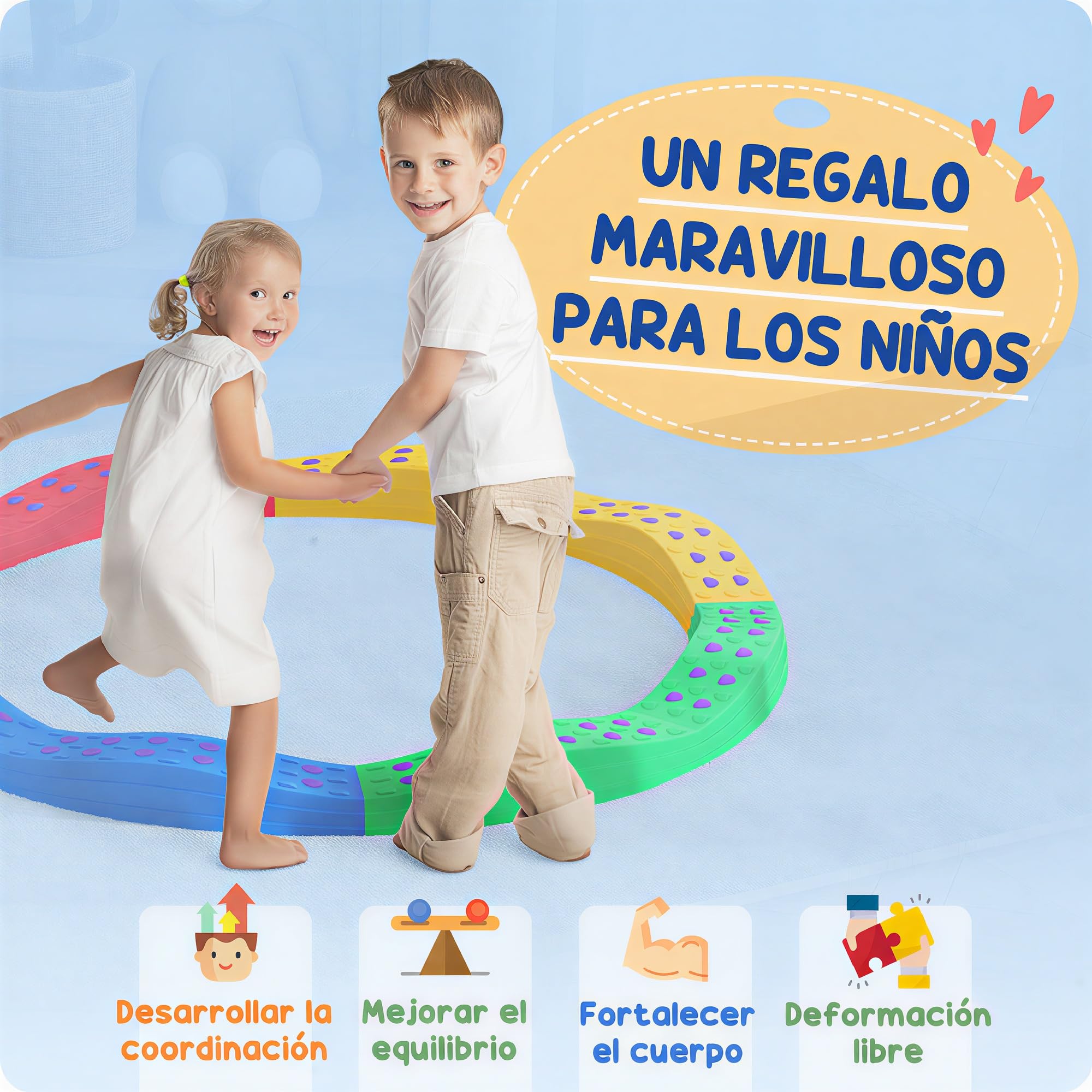 AIYAPLAY Vigas de Equilibrio para Niños de más de 3 Años Tabla de Equilibrio en Forma de Arco con 8 Piezas Base Antideslizante para Entrenamiento de Equilibrio Multicolor