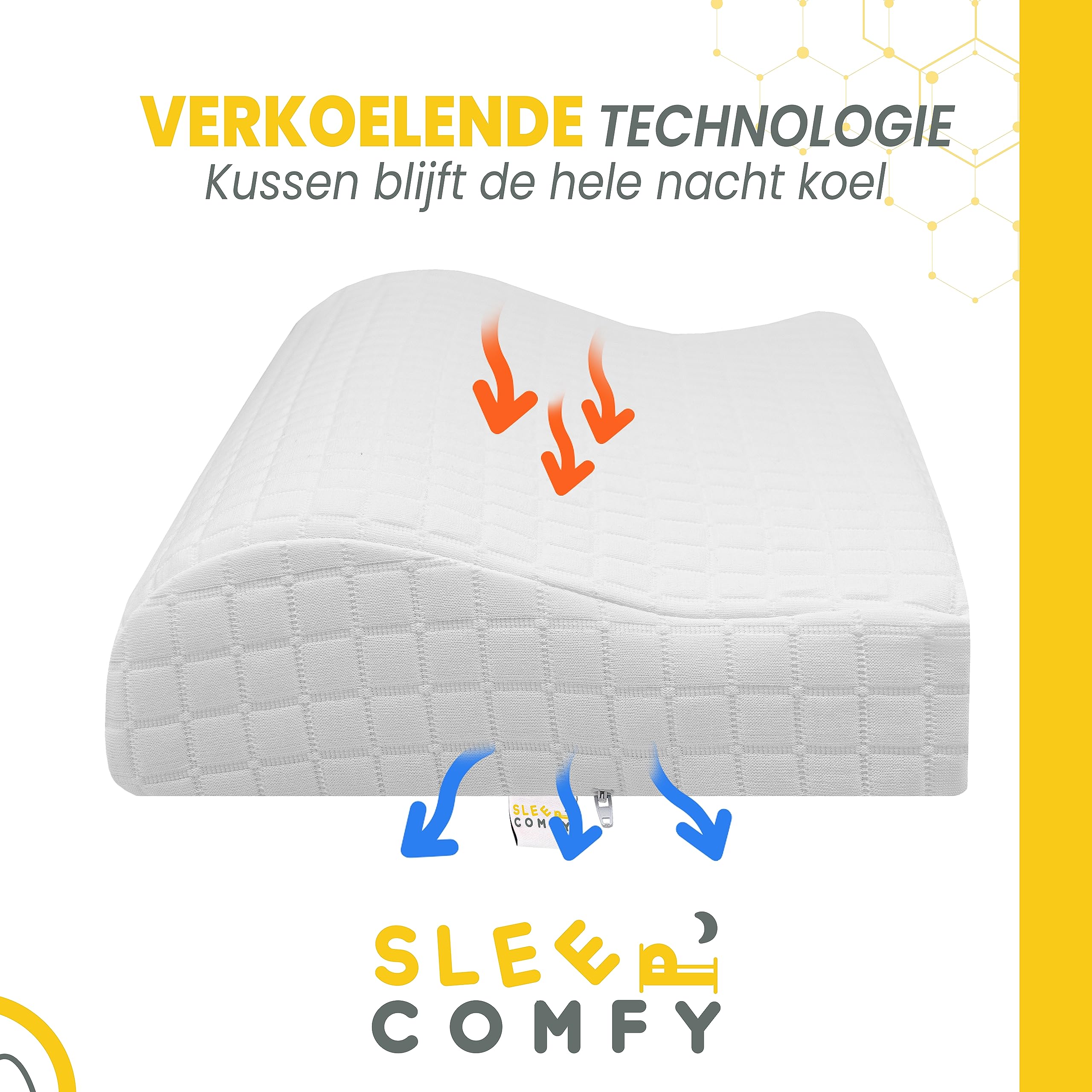SLEEP COMFY Premium Mini Visco HWS Cuscino cervicale, cuscino cervicale in memory foam, ergonomico, ortopedico, per chi dorme sul fianco, schiena e collo, 46 x 30 x 10/8 cm