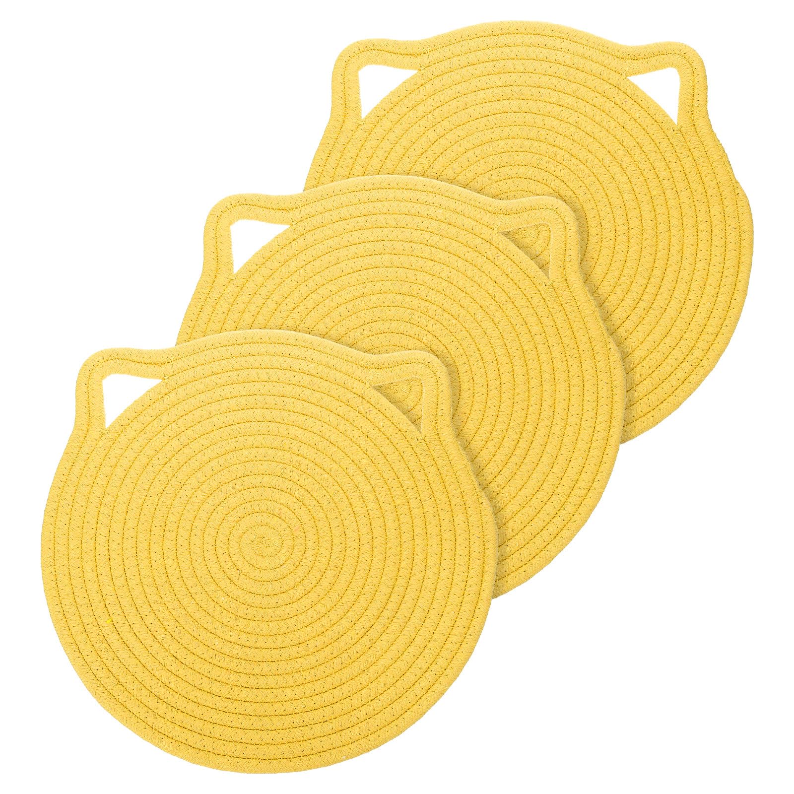 uxcell Pot Holders, 3pcs 12" - Cotton Trivets Set, Cat Ear Heat Insulation Pad, Pot Holder for Cups Plates, Hot Pots and Pans, Yellow