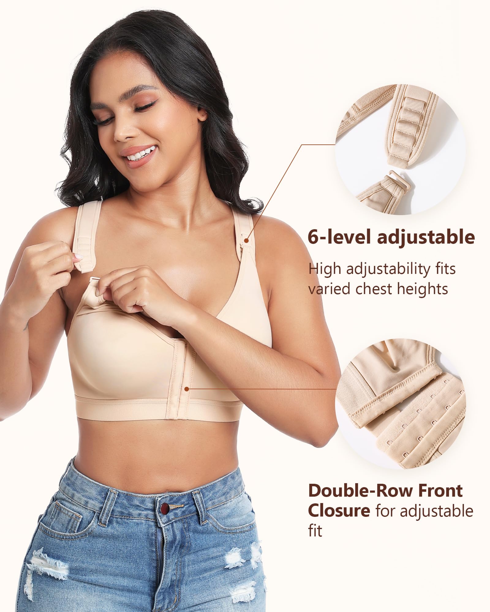 Lemorosy Reggiseno post chirurgico da donna con chiusura frontale cinghie regolabili senza fili Comfort Sport Brassiere