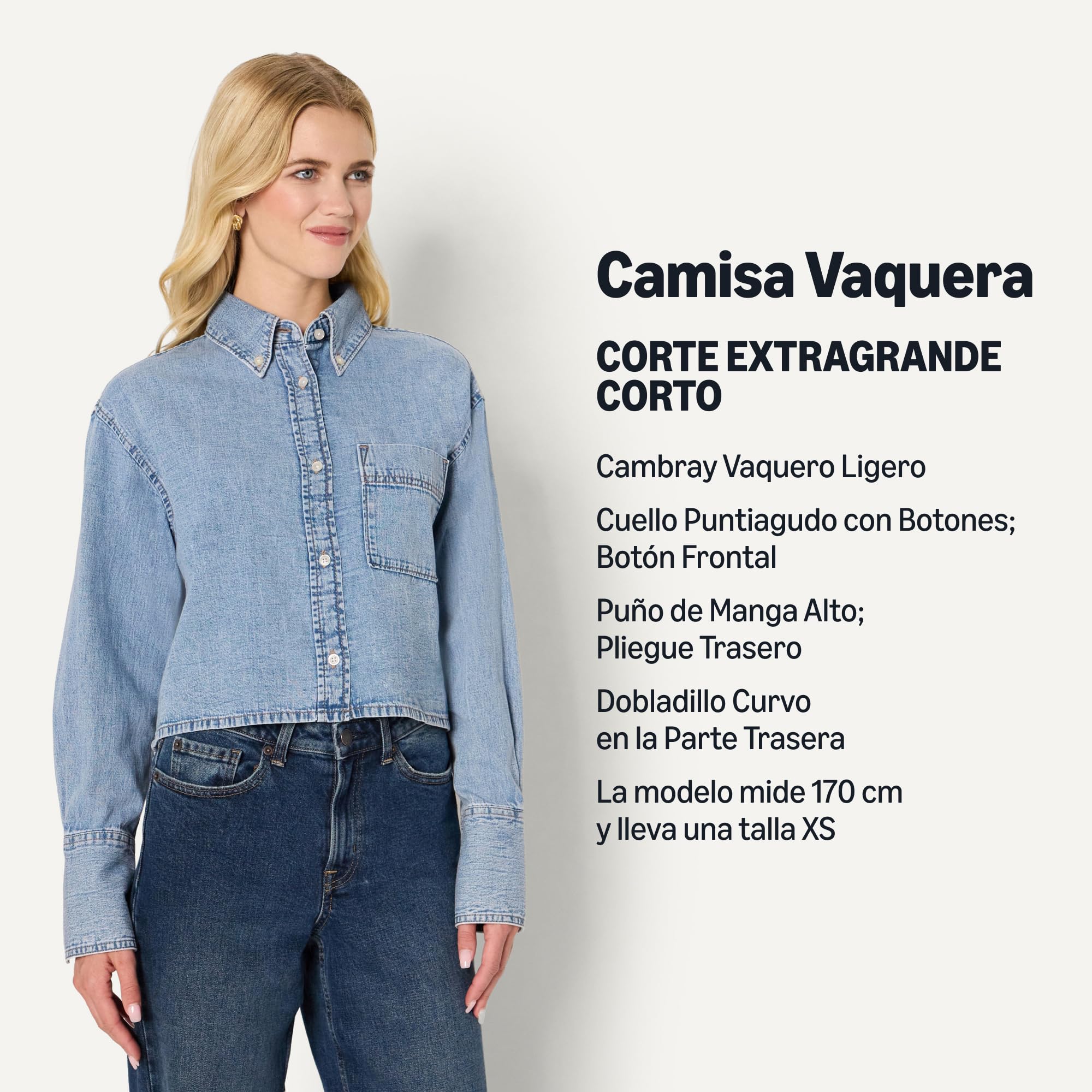 Amazon Essentials Mujer Camisa Corta Moderna de Mezclilla con Botones y Corte Extragrande