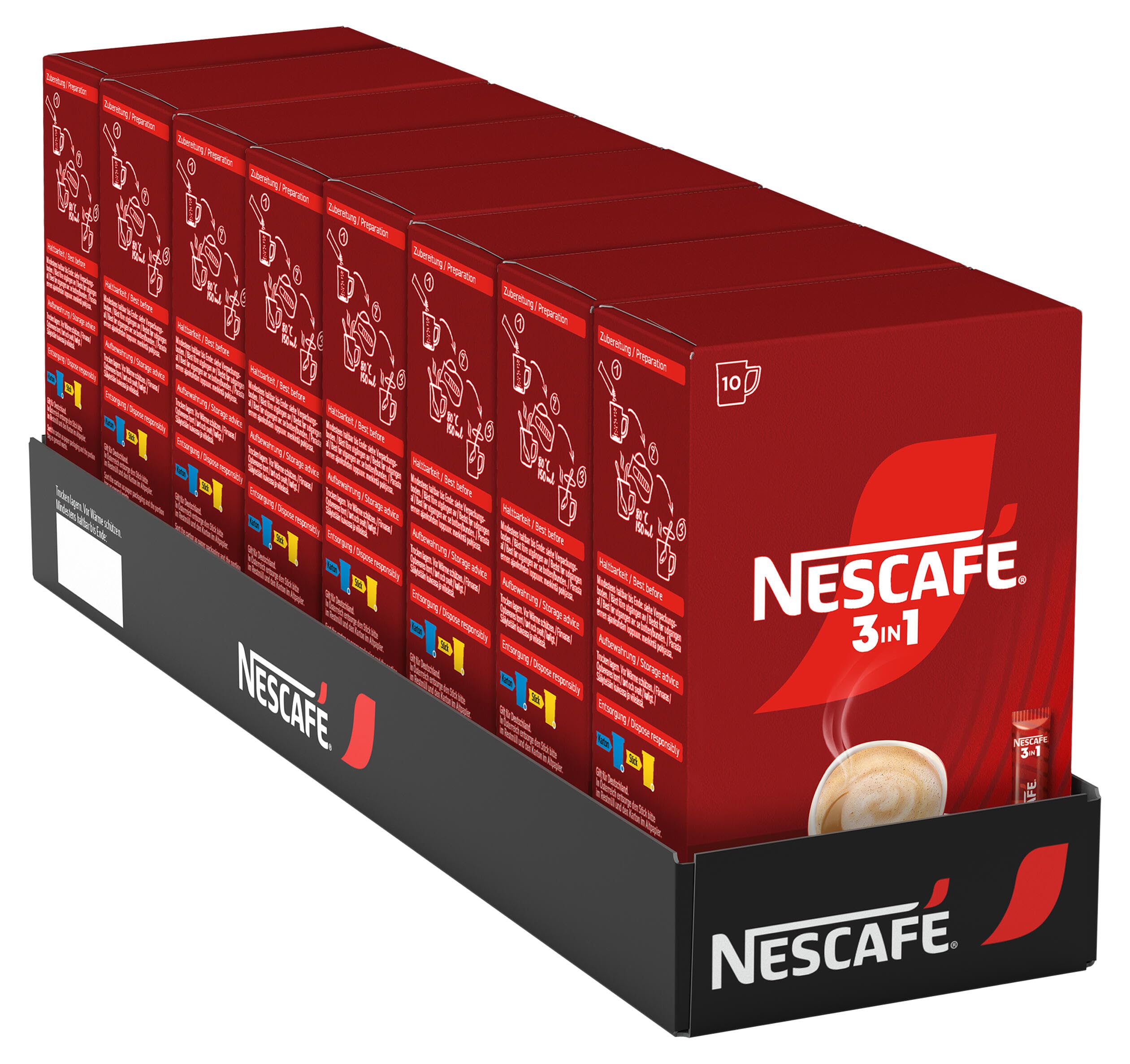 NESCAFÉ 3-in-1 Getränkepulver-Sticks, löslicher Bohnenkaffee mit Creamer & Zucker, Instant-Kaffee aus erlesenen Kaffeebohnen, koffeinhaltig, 8er Pack (8 x 10 Sticks à 15,5g)
