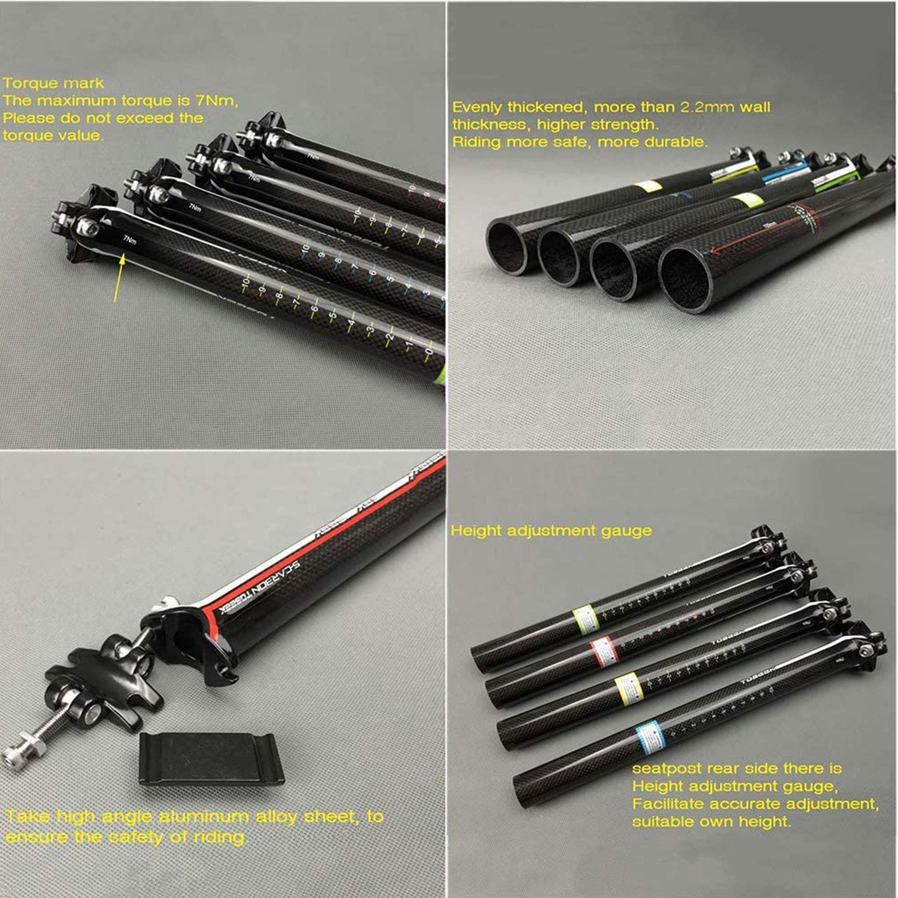 Tige De Selle Carbone Pour Vélo – 27,2 / 30,8 / 31,6 Mm, 350 Ou 400 Mm, 220g