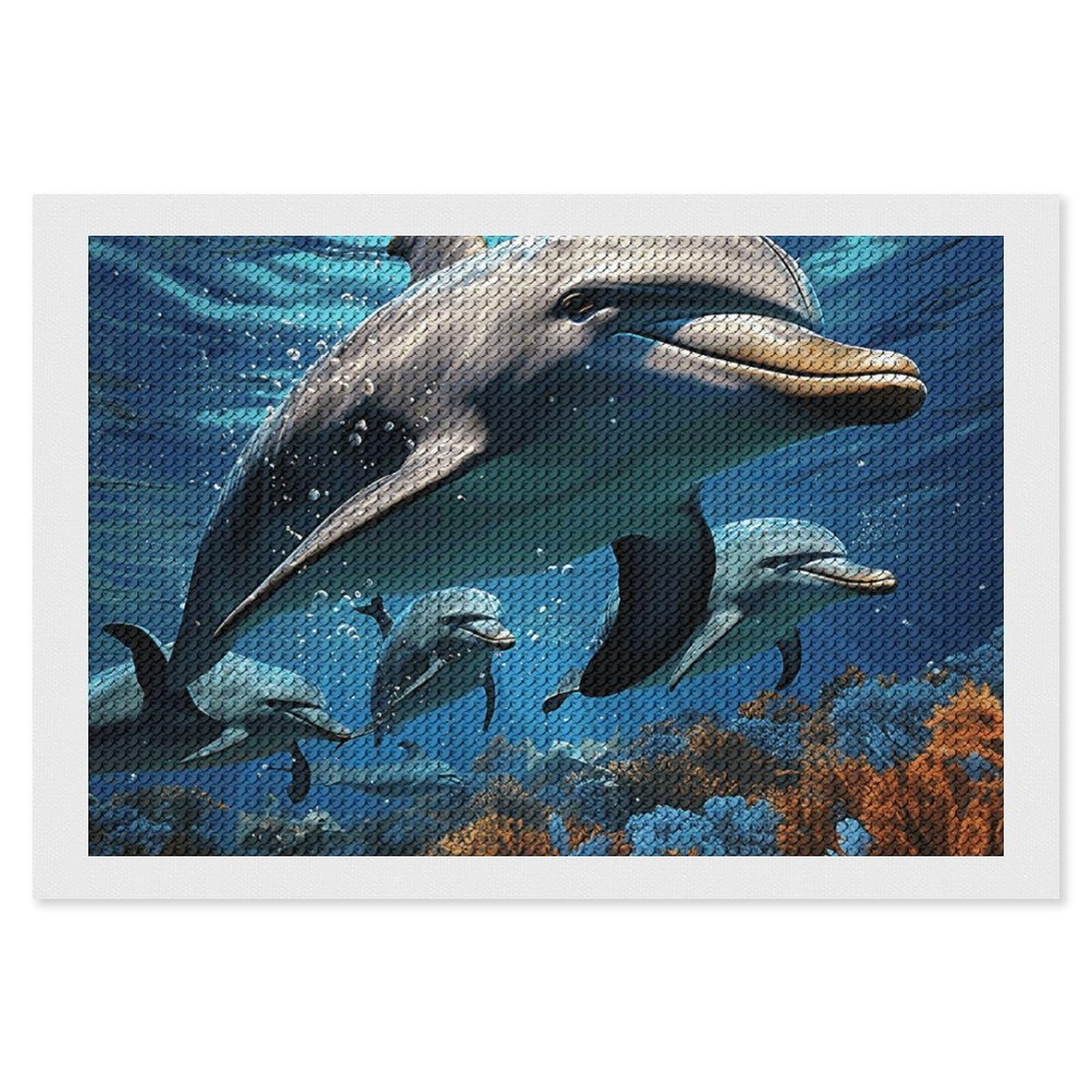 Dolphins Diamond Painting Kits for Adults, DIY 5D Diamond Painting Kits for Beginners, Round Full Drill Diamond Dots Paintings, Diamonds Pictures Gem Art for Crafts Home Decor 8"x12"