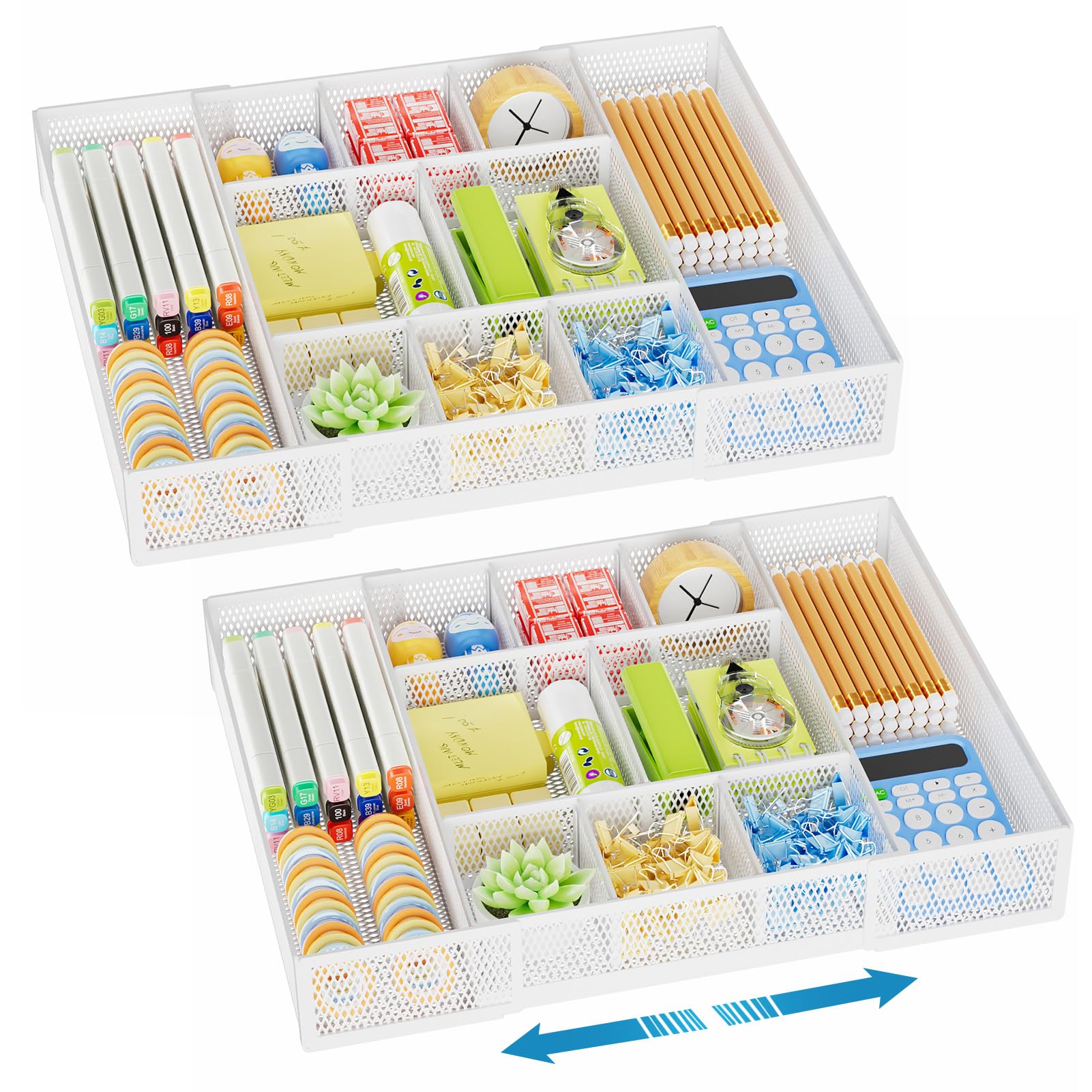 Marbrasse Organizer espandibile per cassetti da scrivania, vassoio organizer per cassetti in rete con 10 scomparti regolabili, organizer da scrivania e accessori per ufficio, trucco e toeletta