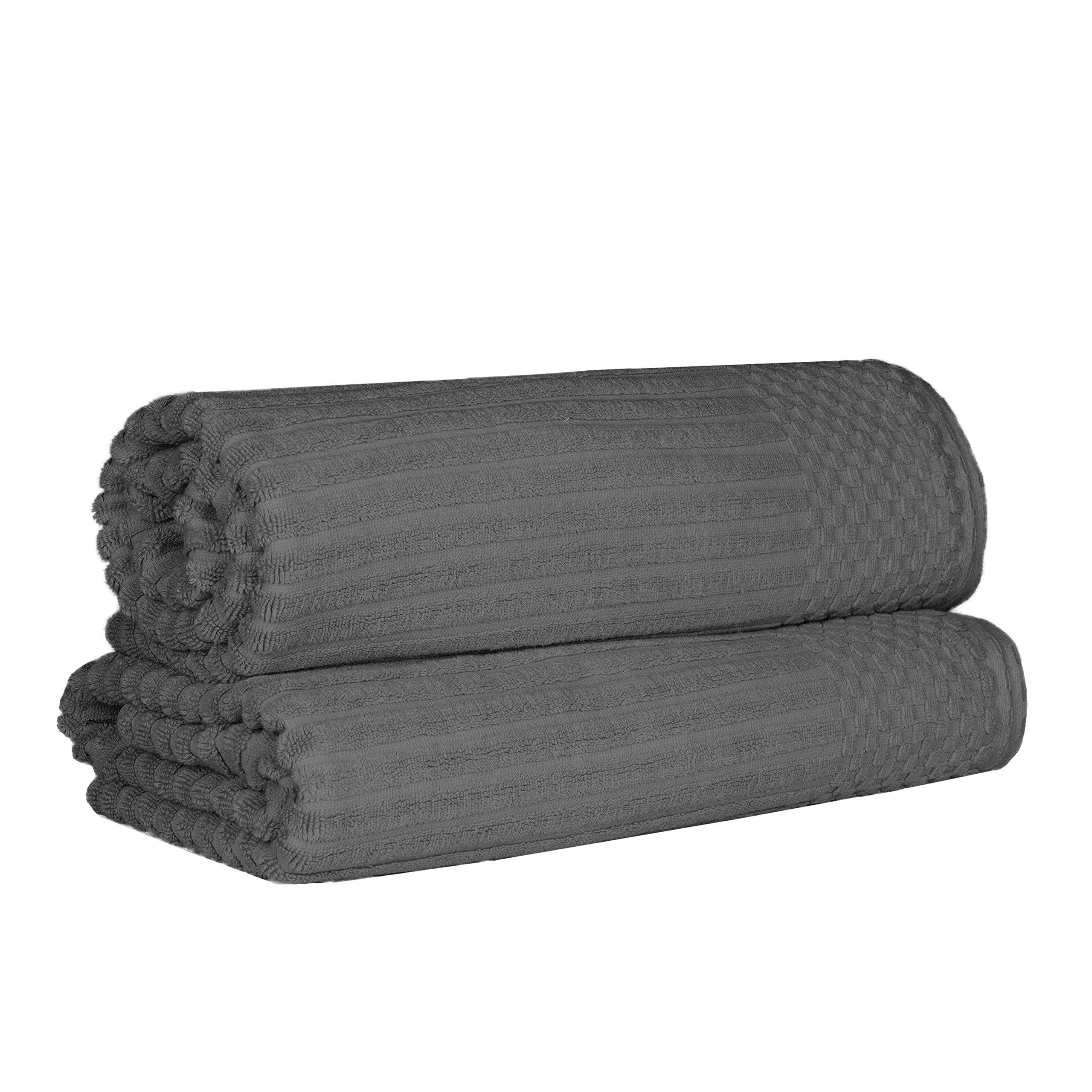 Photo 1 of SUPERIOR Cotton 2-Piece Solid and Ribbed Bath Sheet Set, Bath Sheets- 34" x 68", Charcoal