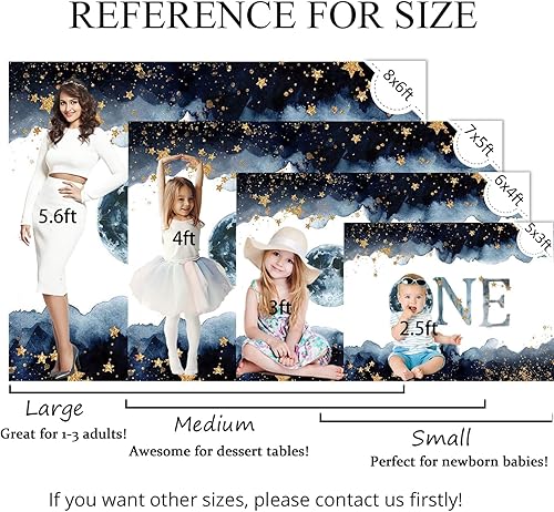 Miniatura 4 de Mocsicka Fondo de cumpleaños con texto en inglés "We're are Over The Moon" para decoración de fiesta de cumpleaños con temática de luna para niños,