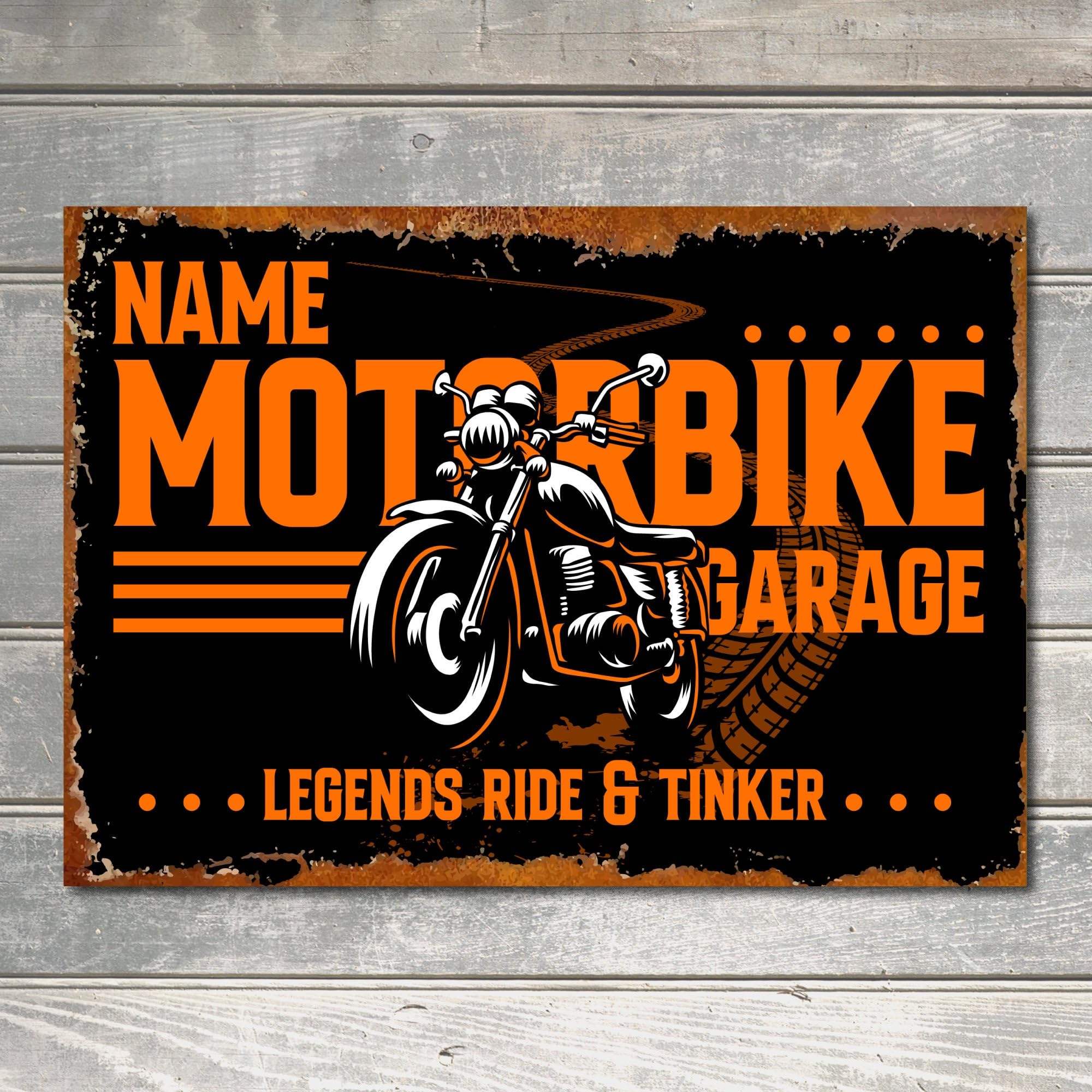 My Pixel Print Metal Personalised Motorbike Sign Garage Motorcycle Custom Workshop Plaque Gift