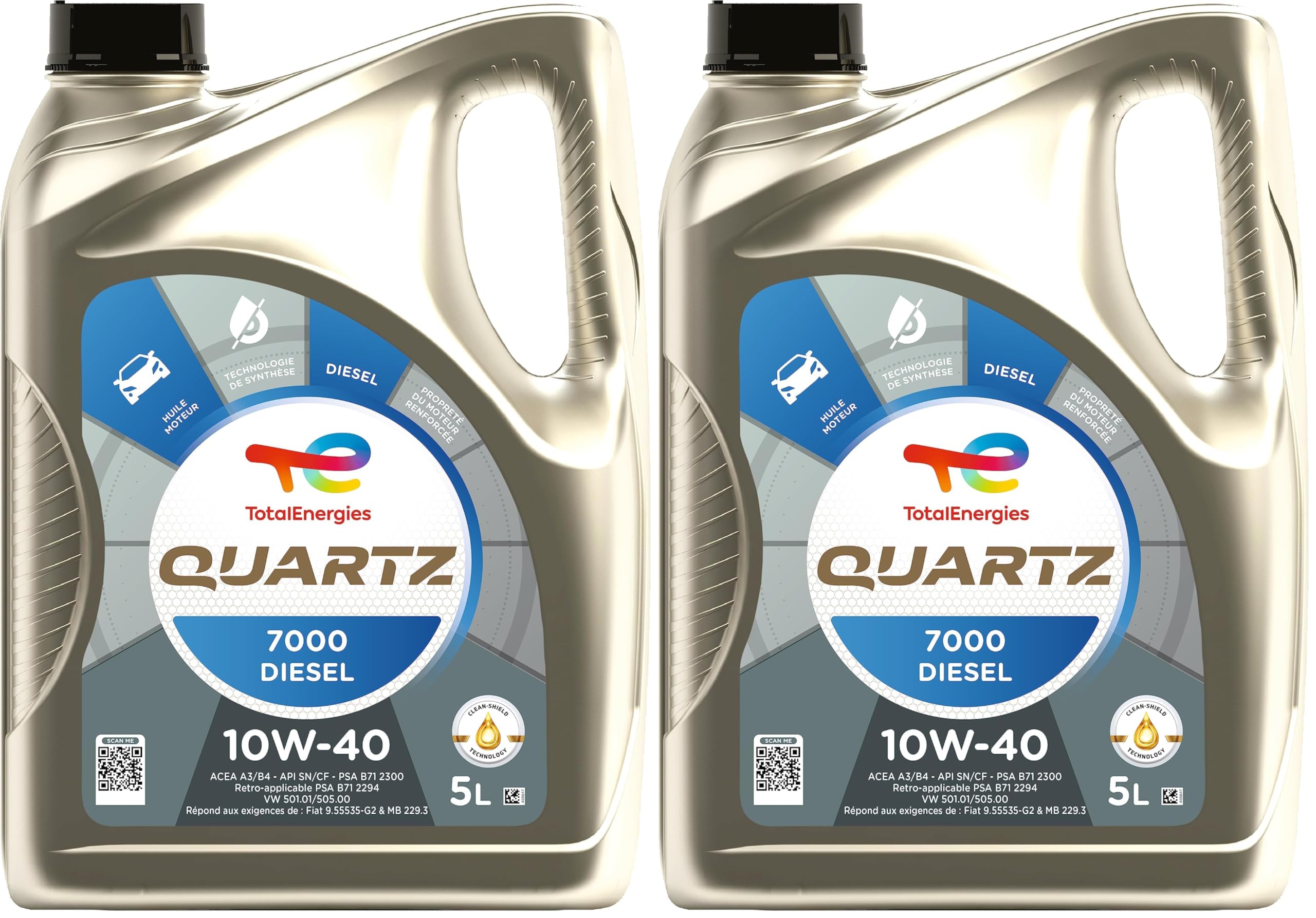 TotalEnergies Quartz 7000 Diesel 10W-40, Huile moteur, 5 litres (Lot de 2)