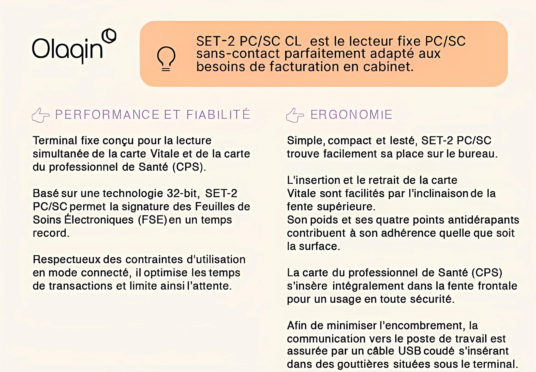 Lecteur Carte sesam Vitale Set 2 sans Contact contactless olaqin - Bifente (CPS/Vitale & sans Contact (NFC) – Compatible CPS, Windows, Mac, Linux – Plug & Play