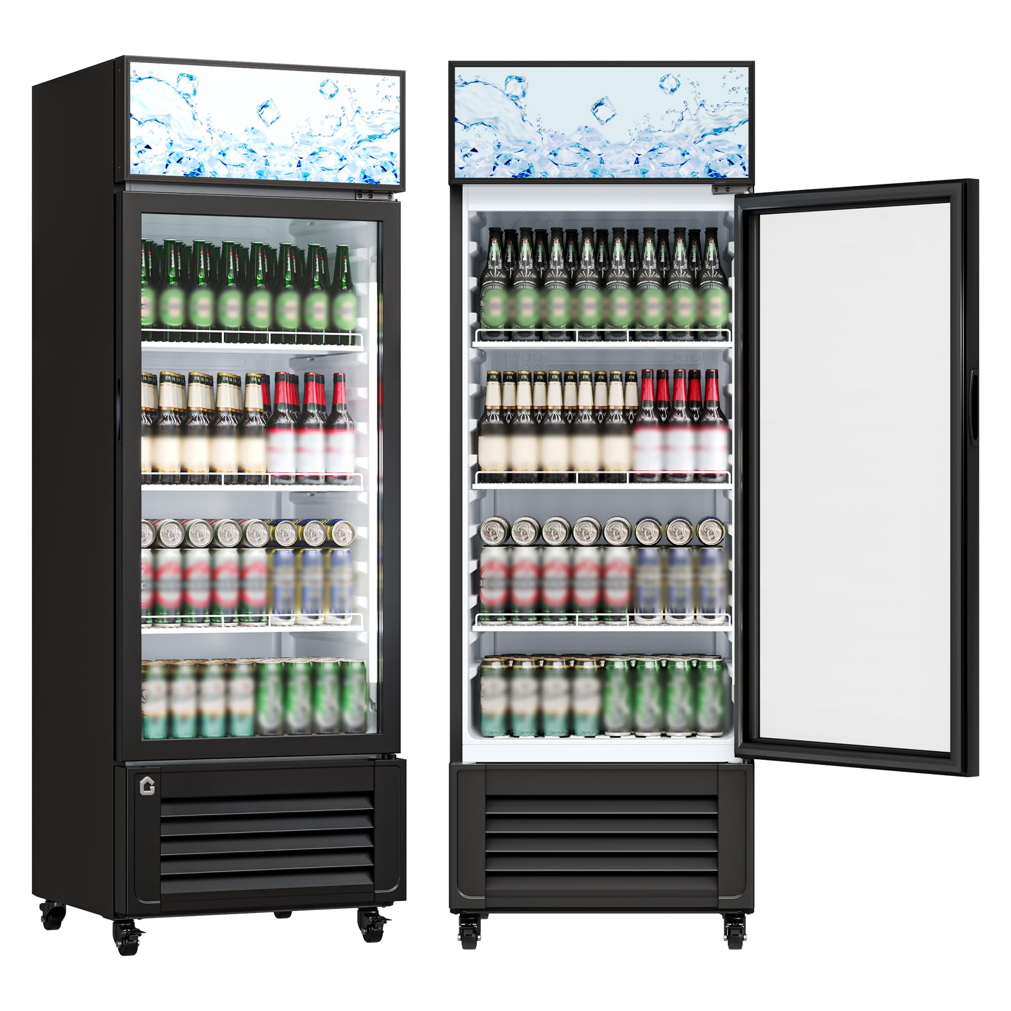 Garvee Commercial Beverage Refrigerator, One Glass Door Display Refrigerator with 360° Circulation Cooling, Frost-Free, Adjustable Shelves Merchandiser Fridge Upright Cooler, Energy-Saving Comp