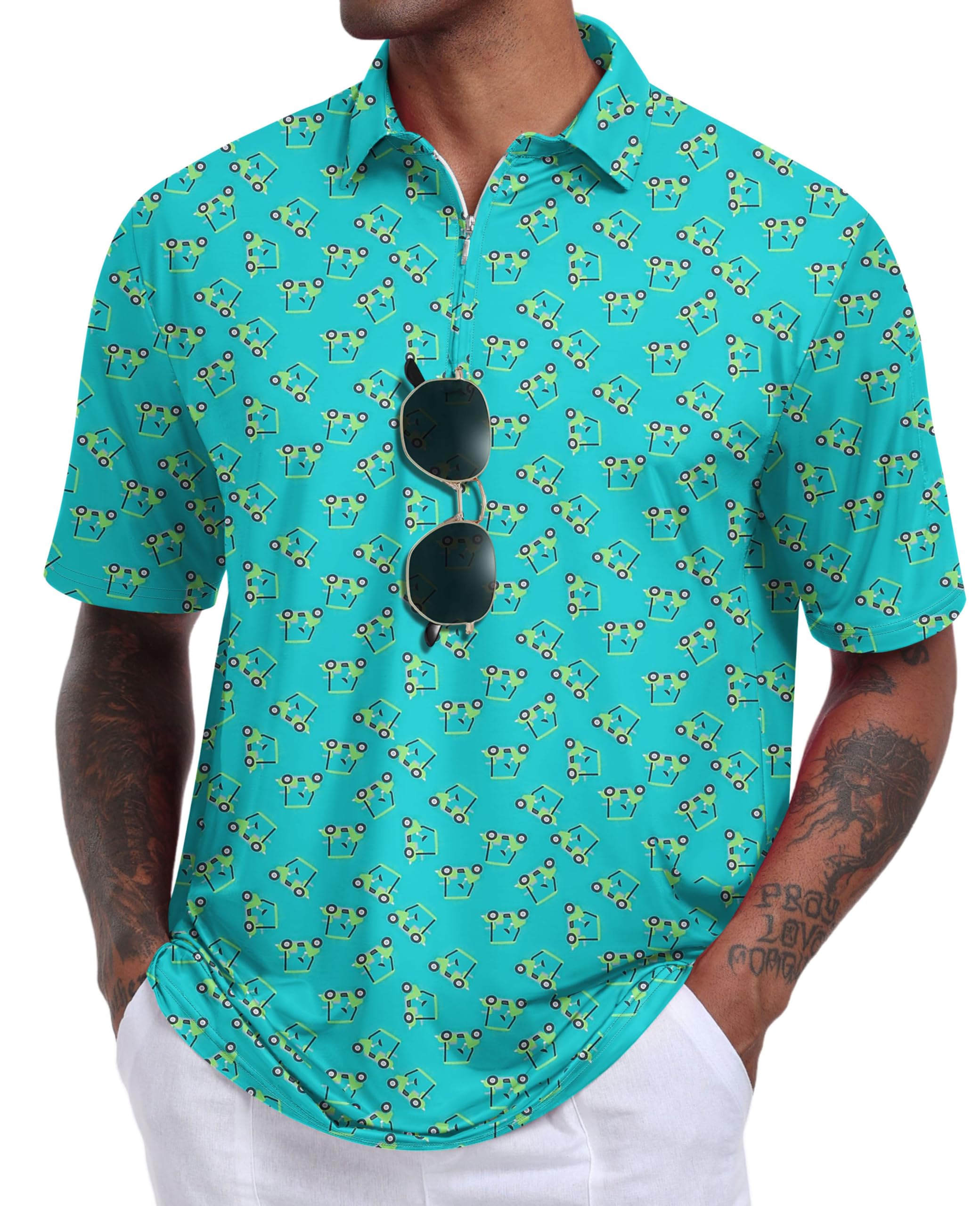 Hodaweisolp Men's Golf Shirts Dry Fit Moisture Wicking Performance Athletic Zipper Short Sleeve Polo Shirt for Men