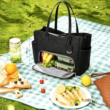 LOVEVOOK Lunch Bag for Women,2 in 1 PU Work Tote Bag with Lunch Compartment with Giant Tumbler Side Pocket, 15.6 Laptop Tote Bag with Padded Sleeve for Teacher,Nurse,College