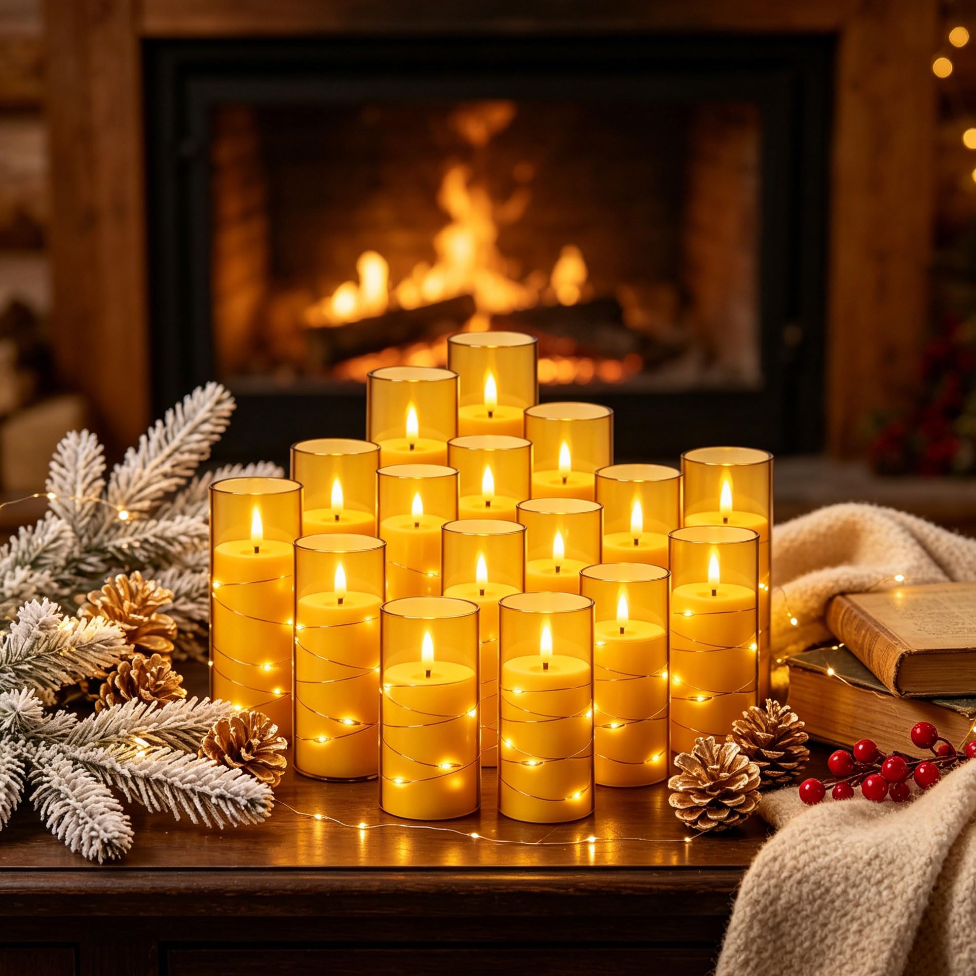 12 Bougies LED Champagne Transparentes, Guirlande Lumineuse, Flamme Scintillante Réaliste, Télécommande, Réutilisables pour Déco Intérieure et Festive