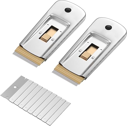 Bates - Rascador de hoja de afeitar de metal, paquete de 2, 30 cuchillas adicionales, raspador para limpieza, rascador de vidrio, herramienta