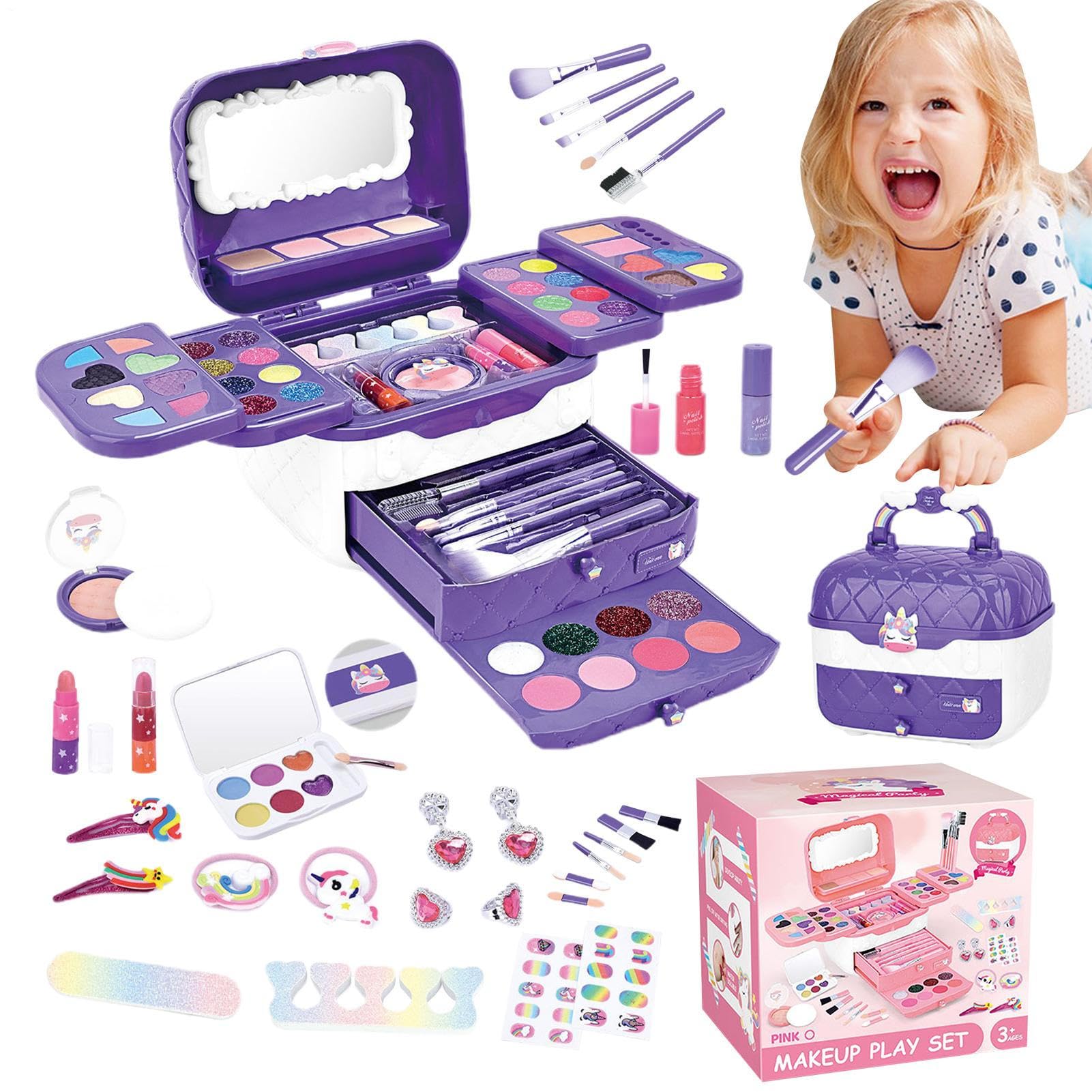 Play Make Up, set di trucco lavabile per bambine, giocattolo per bambine | con specchio, giocattolo da principessa per il trucco per bambini 3 ai 12 anni, adolescenti, Natale