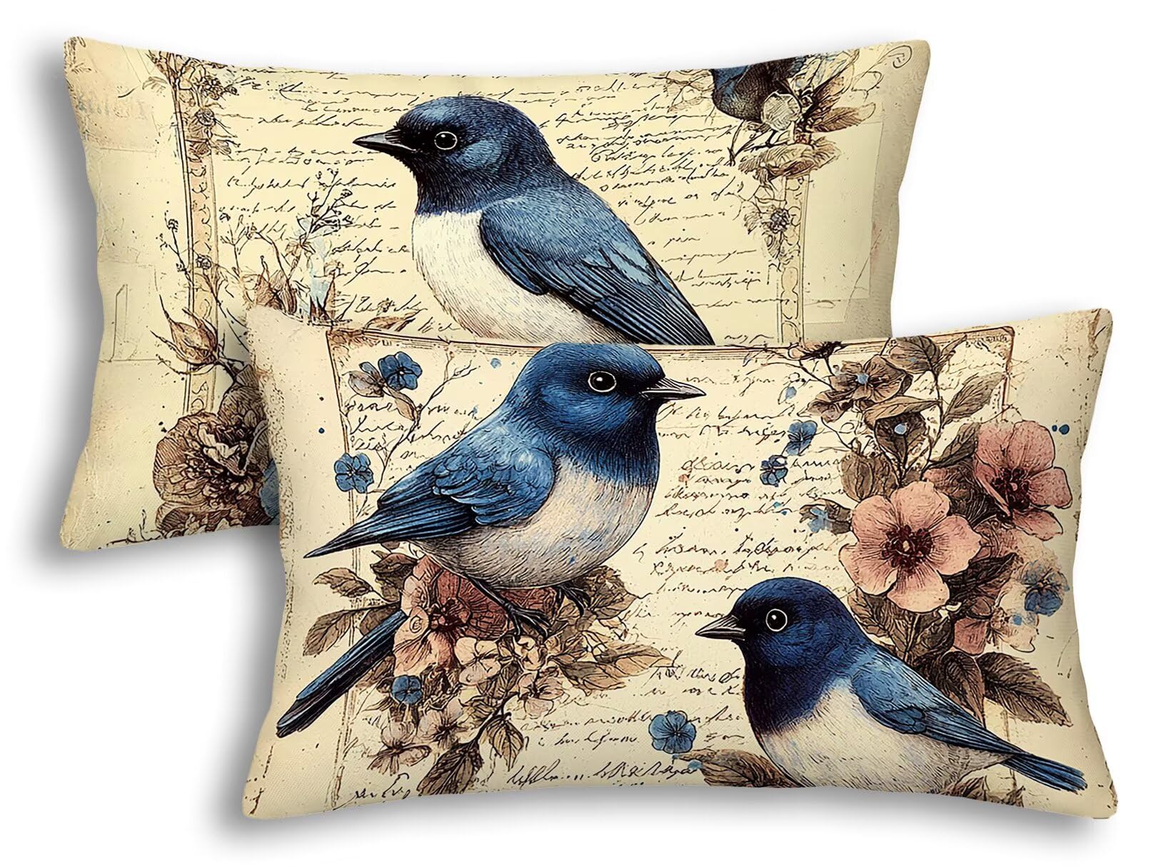 Taie oreiller 40x80 retro en velours avec motif oiseau en lot de 2 pour decoration de salon