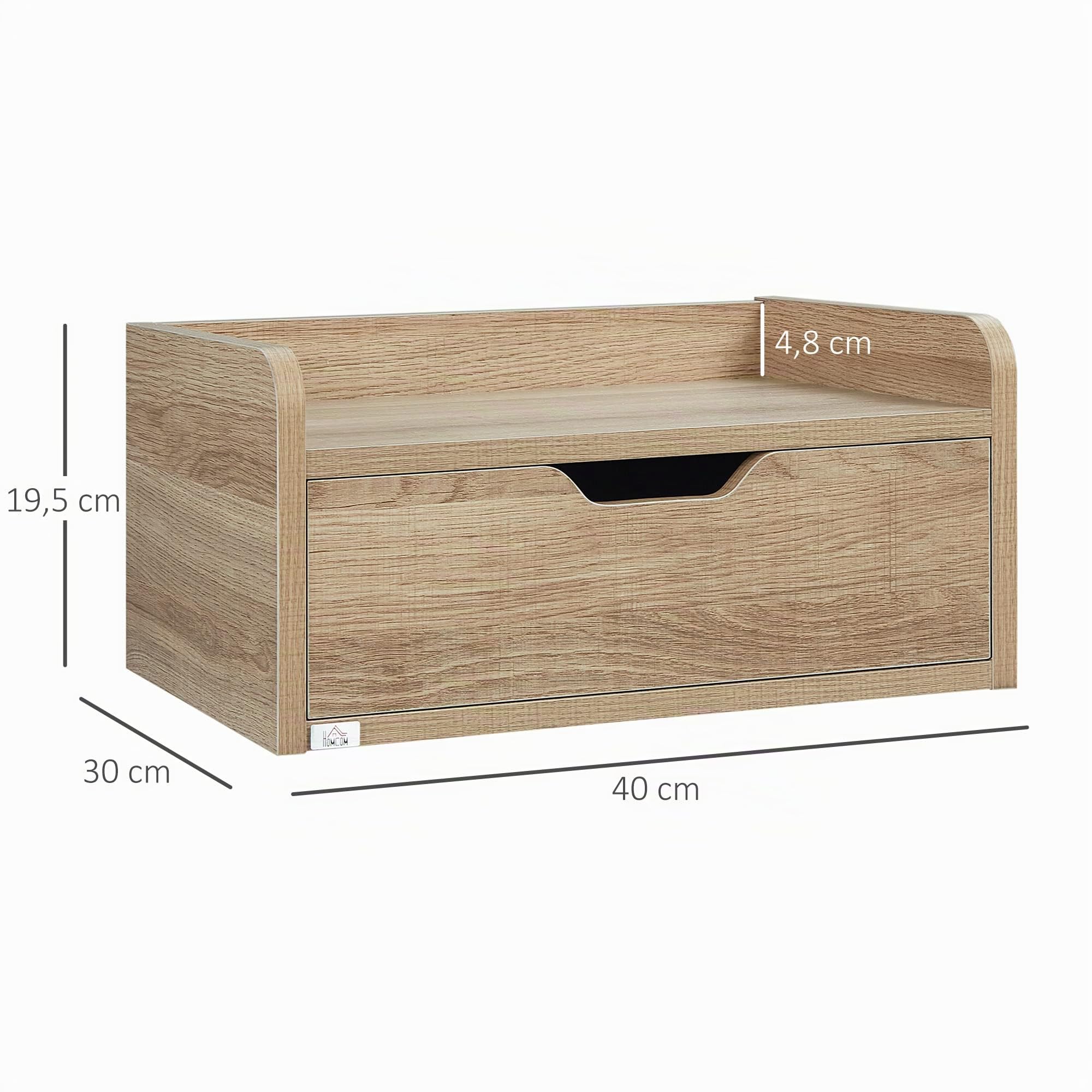 HOMCOM Set de 2 Mesitas de Noche Flotantes con Cajón Madera Natural