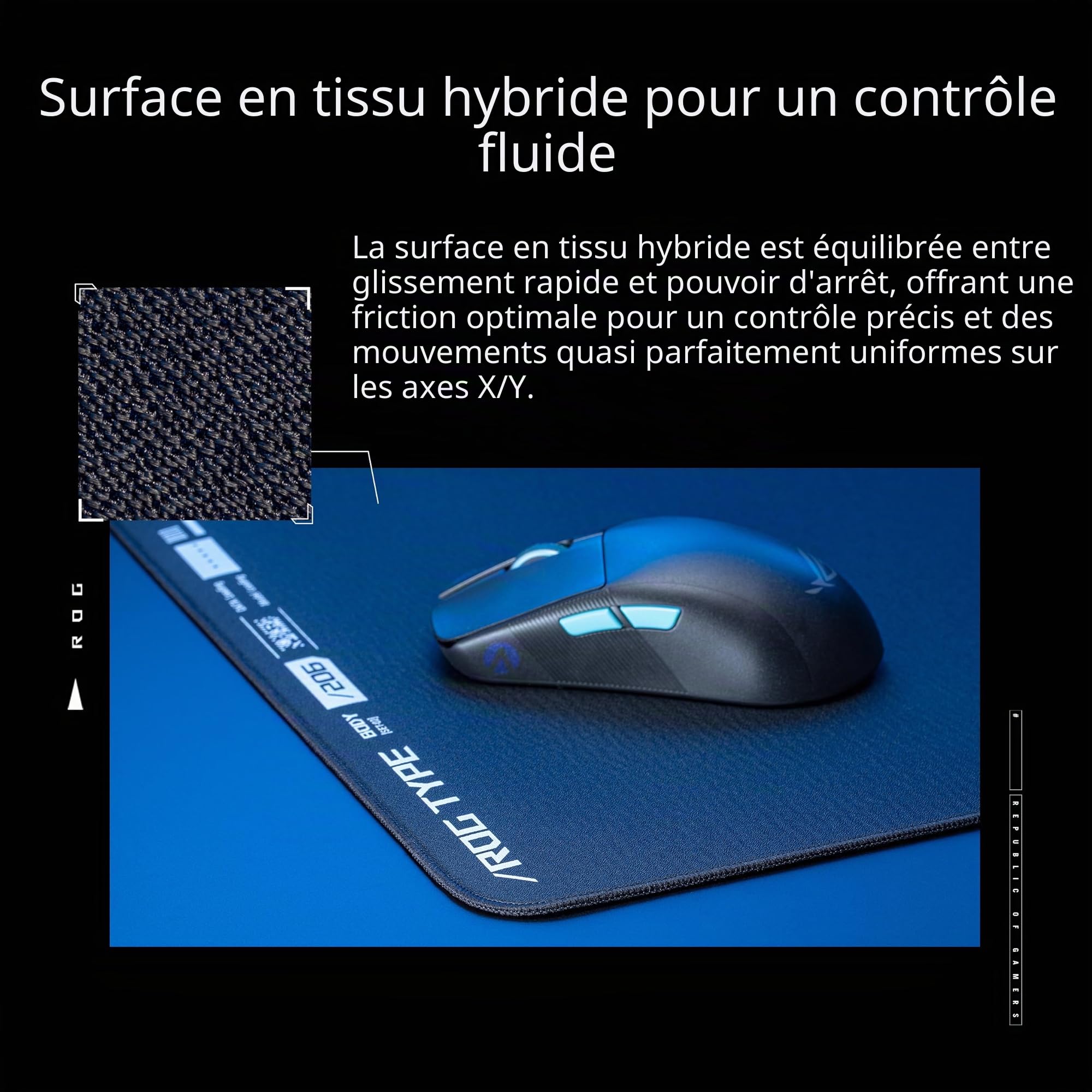 ASUS ROG Hone Ace XXL Tapis de Souris de Jeu, Base en Mousse à mémoire de Forme Haute densité, matériau en Tissu Hybride, 400 x 900 x 3 mm, Esports et FPS Gaming, Noir