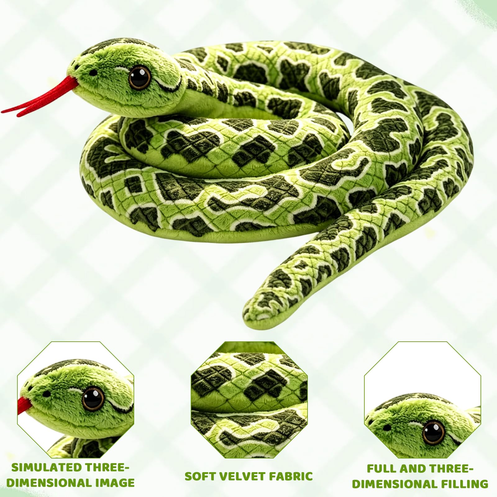 Snake Toy, Realistic Snake Plush for Decoration and Fun, Lifelike Green Snake with 100cm Length, Detailed Texture for Prank Use and Home Accent — view 4