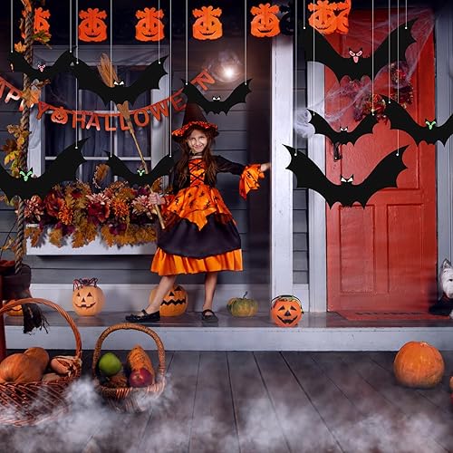 Miniatura 8 de 18 piezas de murciélagos de Halloween colgantes grandes de plástico volador decoración de Halloween al aire libre 3 tamaños diferentes con