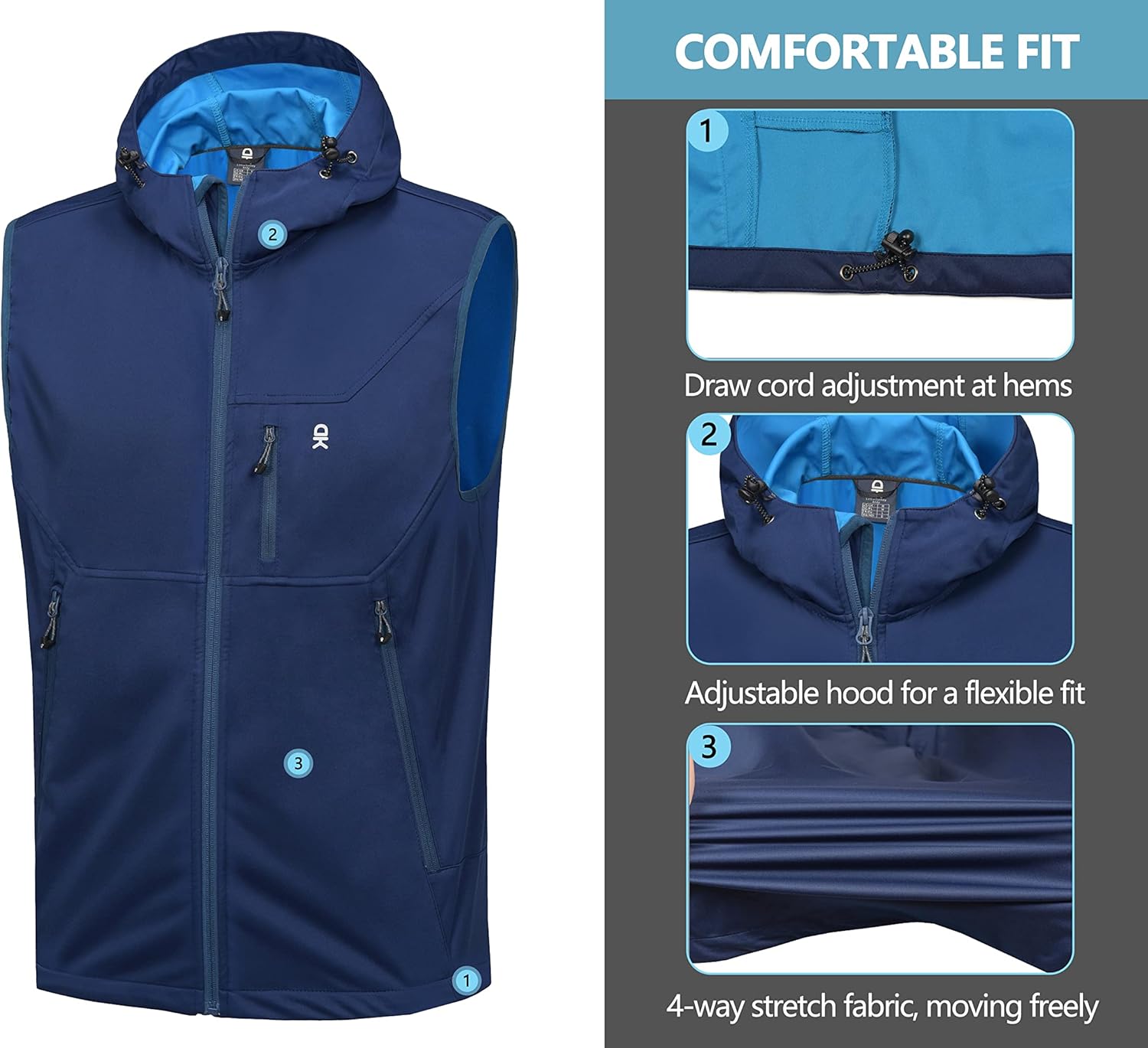 Little Donkey Andy Men's Lightweight Softshell Vest Windproof Sleeveless Jacket for Travel Hiking Running Golf - Image 5