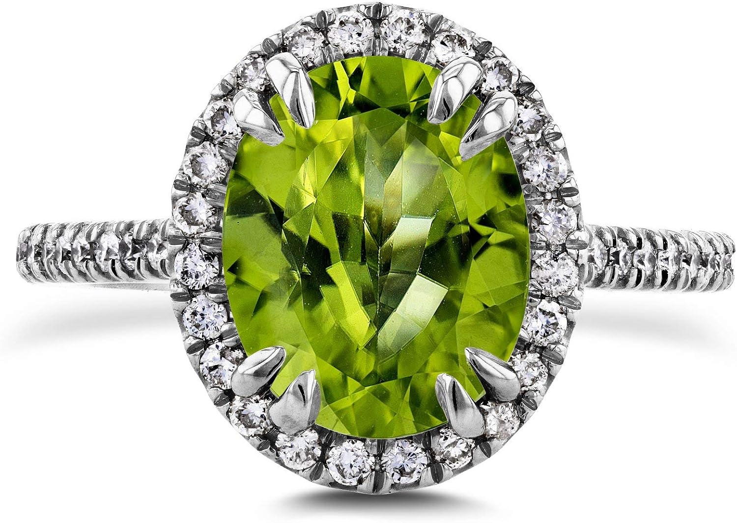 Kobelli Oval Cut Green Peridot and Diamond Halo Ring 2 3/5ct CTW 14k White Gold