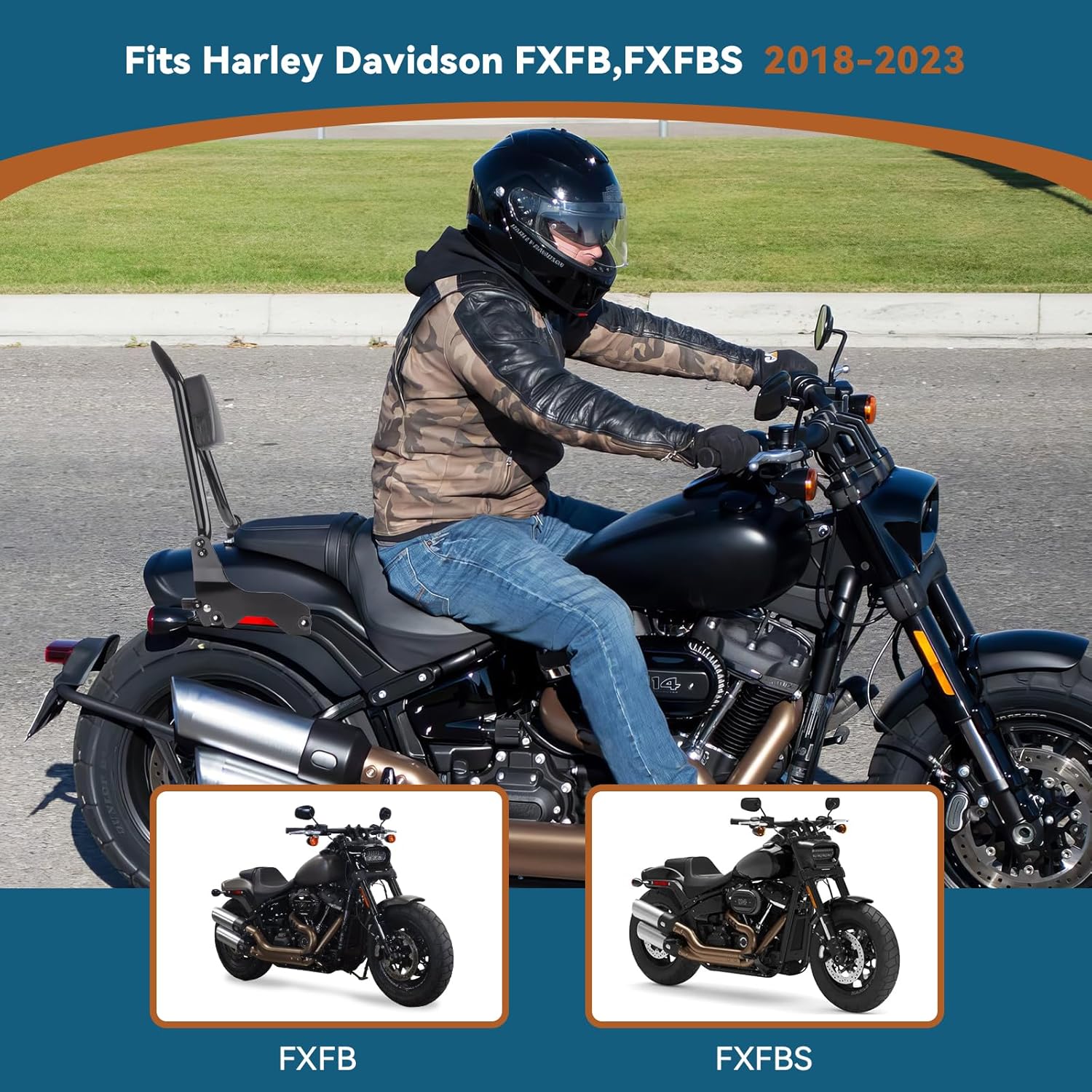 Fat Bob Sissy Bar for Harley Davidson FXFB FXFBS 2018-2023 Softail, 26" Detachable Passenger Backrest for Motorcycle, Tall Quick Release Adjustable Back Pad Black