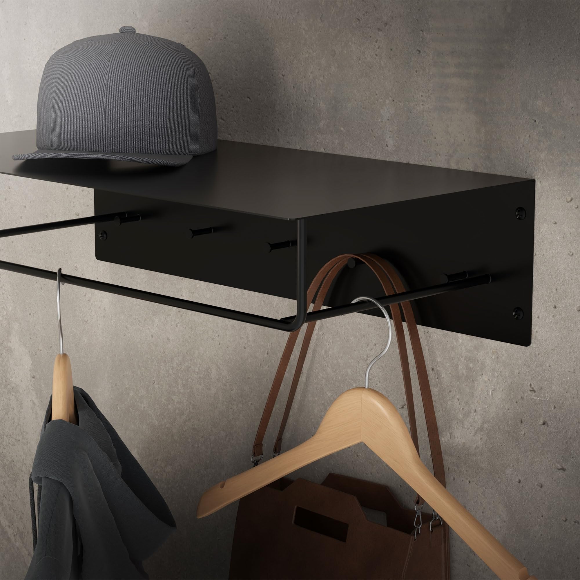 ML-Design Set 3X Percheros de Pared con Barra de Colgar y Estante Flotante para Sombreros 60x30x15 cm Negro Metálico Vestidor o Armario de Pasillo Panel Colgante de Entrada para Chaquetas y Abrigos