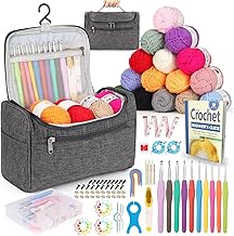 Reessy Crochet Kits for Beginners Adults, Crochet Kit Include Instructions 10 Size Crochet Hooks 15Pcs×25g Yarn Storage Bag and Crochet Accessories, Complete Beginners Crochet Kit - Grey
