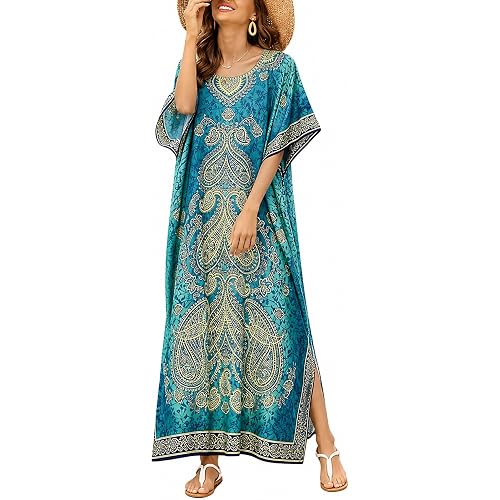 Goood Times Plus Size Kaftan Long Maxi Kimono for Women, 52" Length, 3/4 Sleeves, Kaftan Nightgown for Women