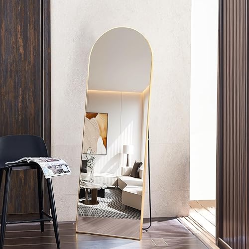 NARCISSUS Espejo arqueado de longitud completa de 65 x 22 pulgadas, espejo con soporte, espejo de tocador para dormitorio de pie o apoyado contra la