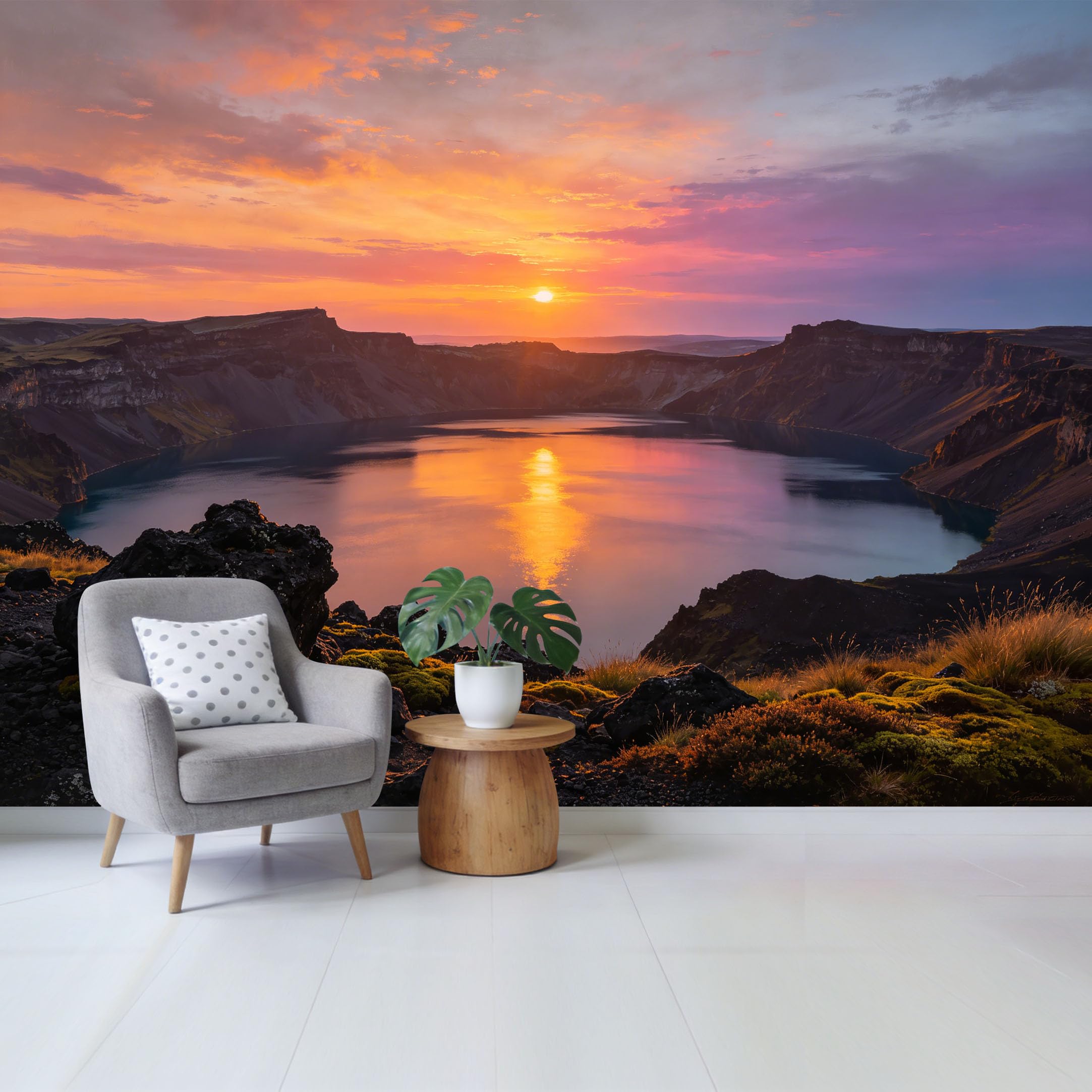 Custom Size Wall Mural Mountain Lake Sunrise Landscape Scenic View Removable Self Adhesive Fabric Home Wall Decor for Living Room Bedroom Bathroom