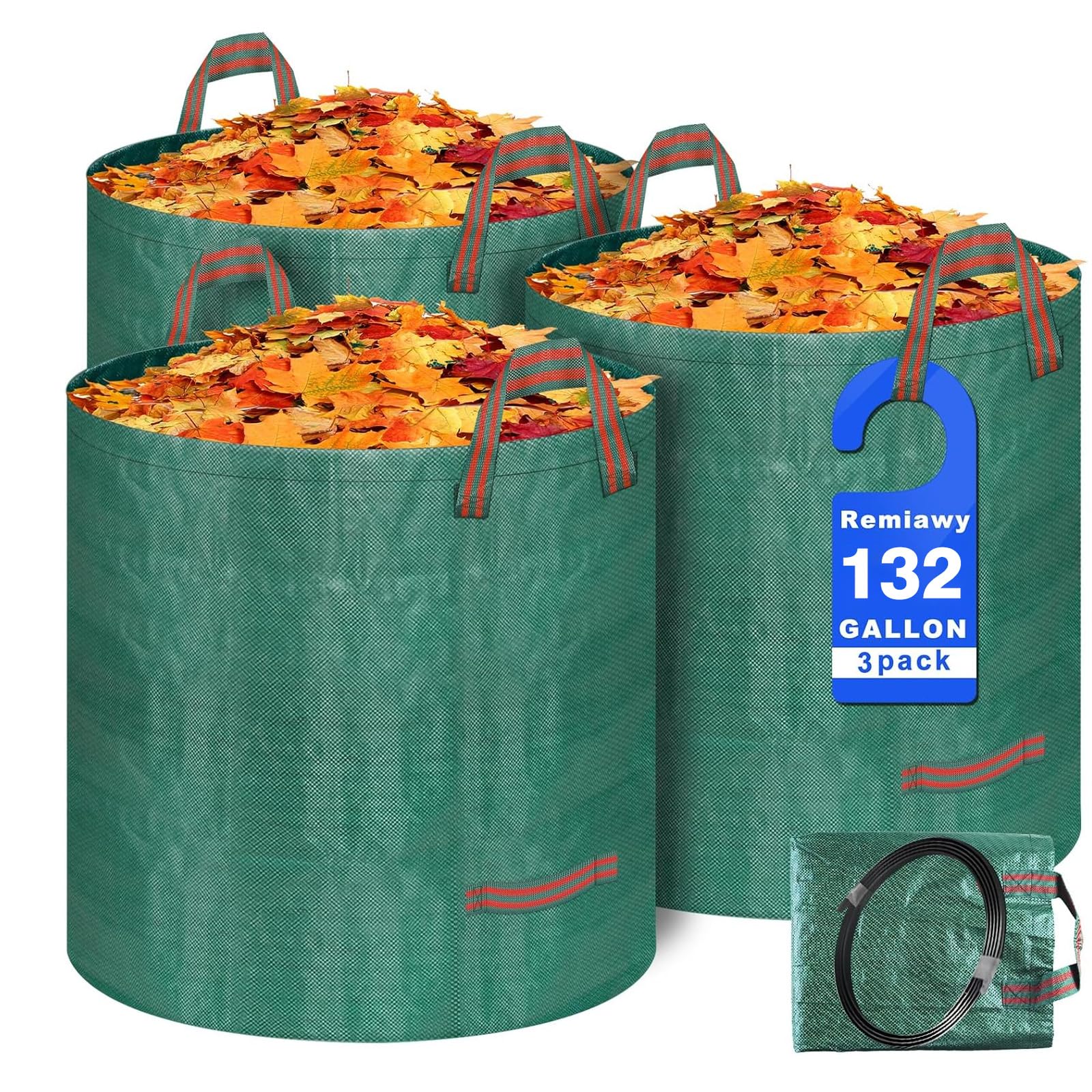 500L Garden Waste Bags Heavy Duty, Large Yard Bags Reusable Waterproof Garden Sack, Grade Fabric Recycling Garden Bags for Yards Waste, Leaves, Debris(3Pcs)
