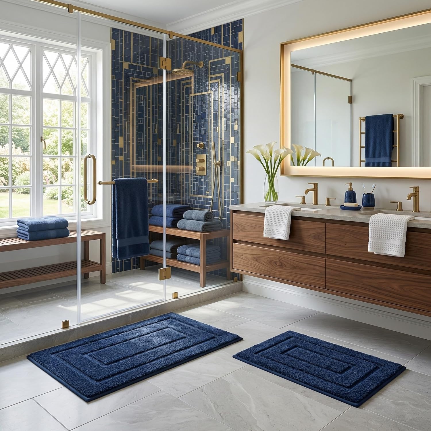GRANNY SAYS Bathroom Rugs Sets 2 Piece,Soft Bath Mats for Bathroom, Bath Rugs Non Slip Washable, Absorbent Bath Rug for Tub,Shower and Toilet, Bathroom Mat Set (Blue, 20" x 32" + 16" x 24")