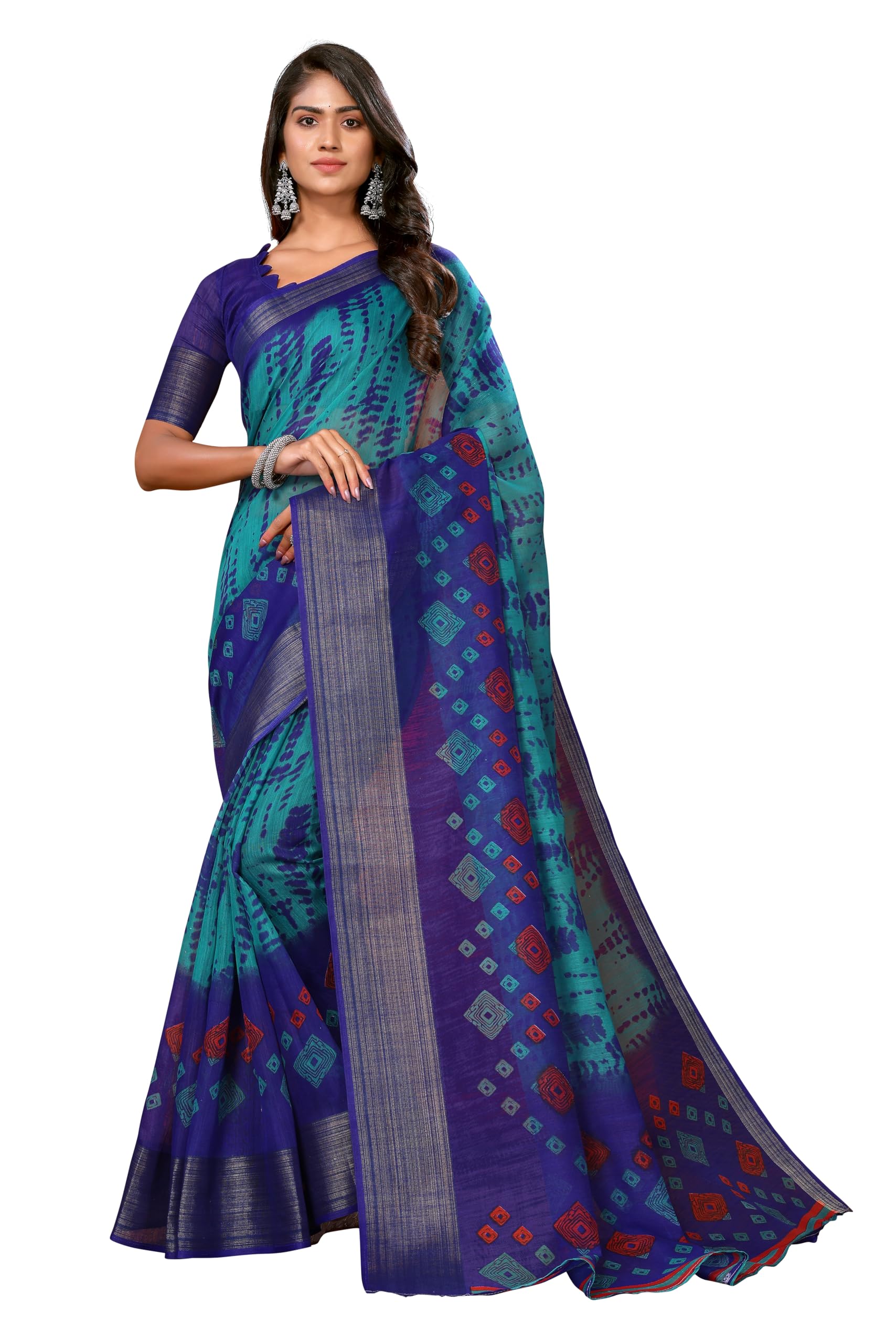 Women's Printed Trendy Georgette Green Color Saree With Blouse Material