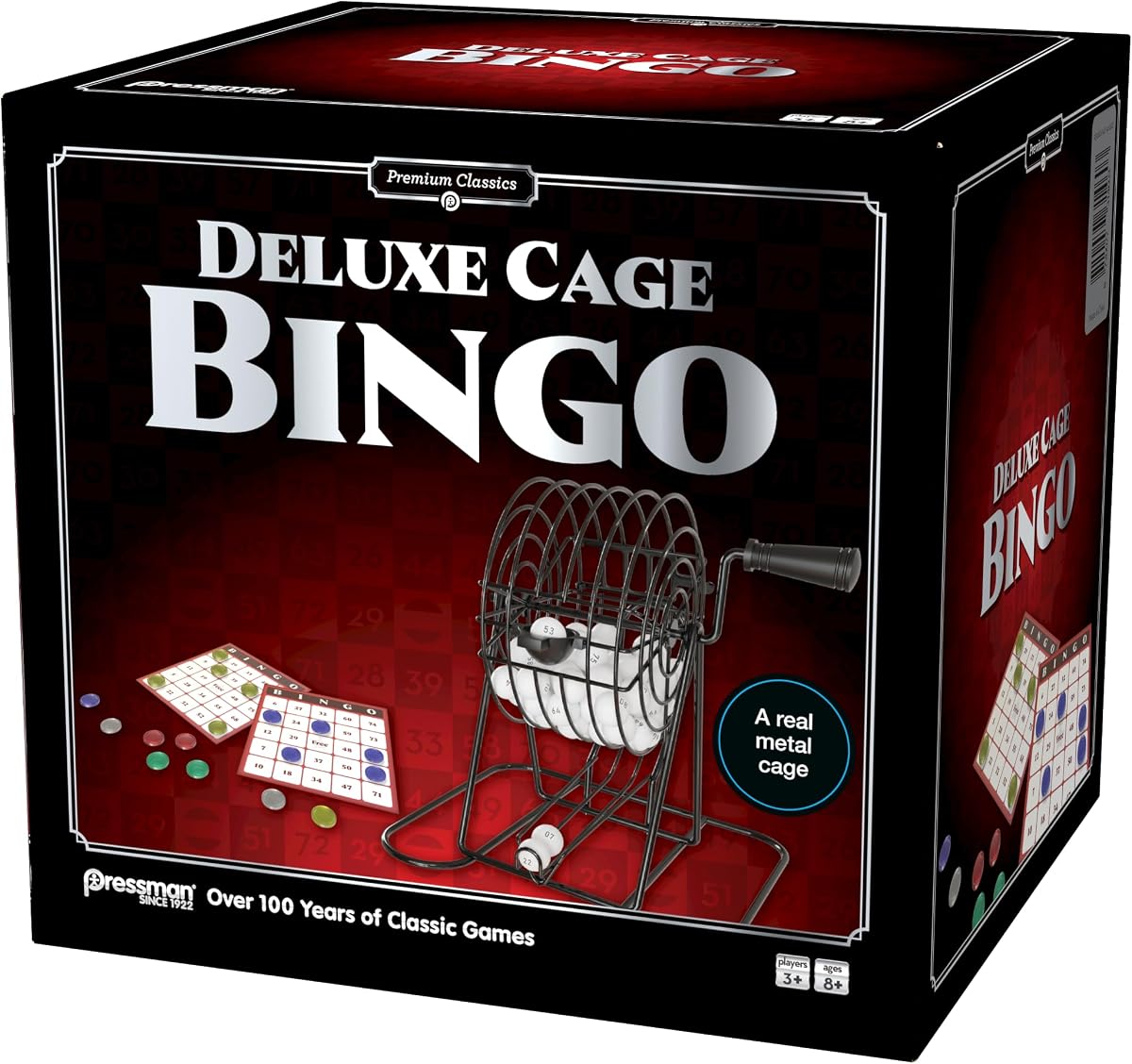 Pressman Premium Classics: Cage Bingo | Includes a Real Metal Cage | 3-17 Players, Ages 8+