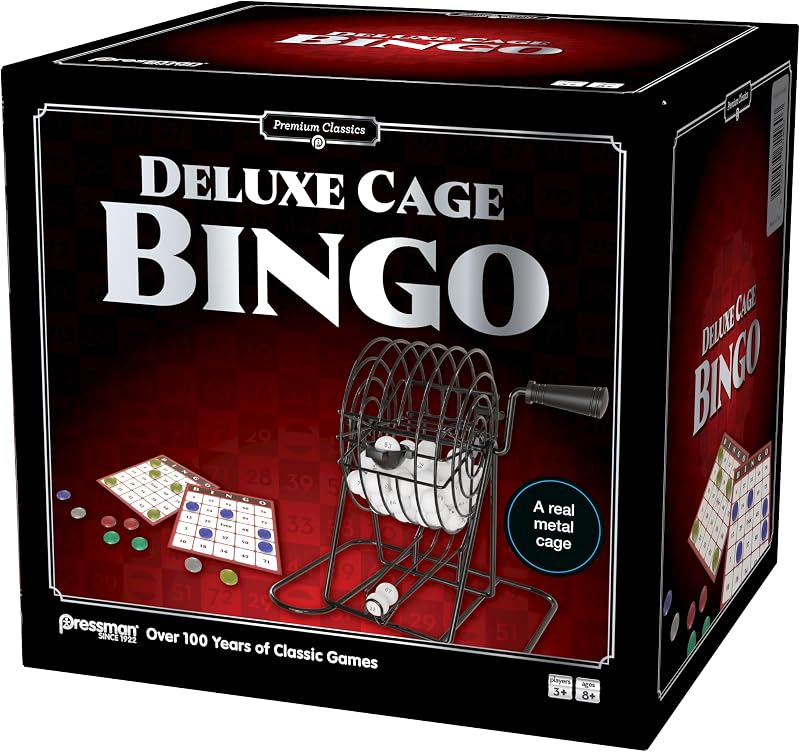 Pressman Premium Classics: Cage Bingo | Includes a Real Metal Cage | 3-17 Players, Ages 8+