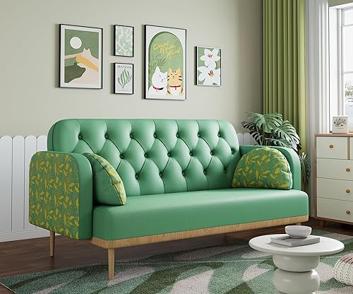 Miniatura 7 de SZLIZCCC Sofá biplaza de piel sintética de 56 pulgadas, sofá pequeño, moderno sofá biplaza de lujo de bajo perfil, reposabrazos y almohadas con