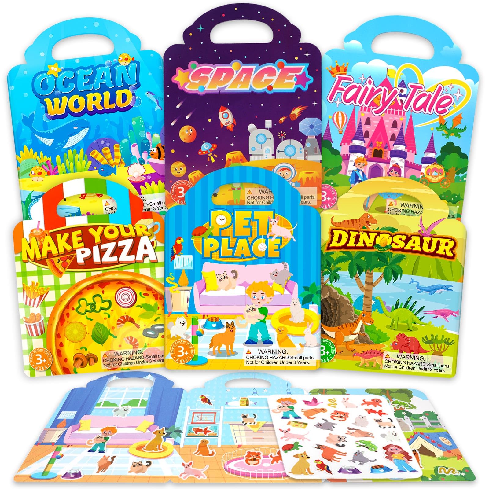 6 Pack Reusable 3D Jelly Sticker Book for Toddlers