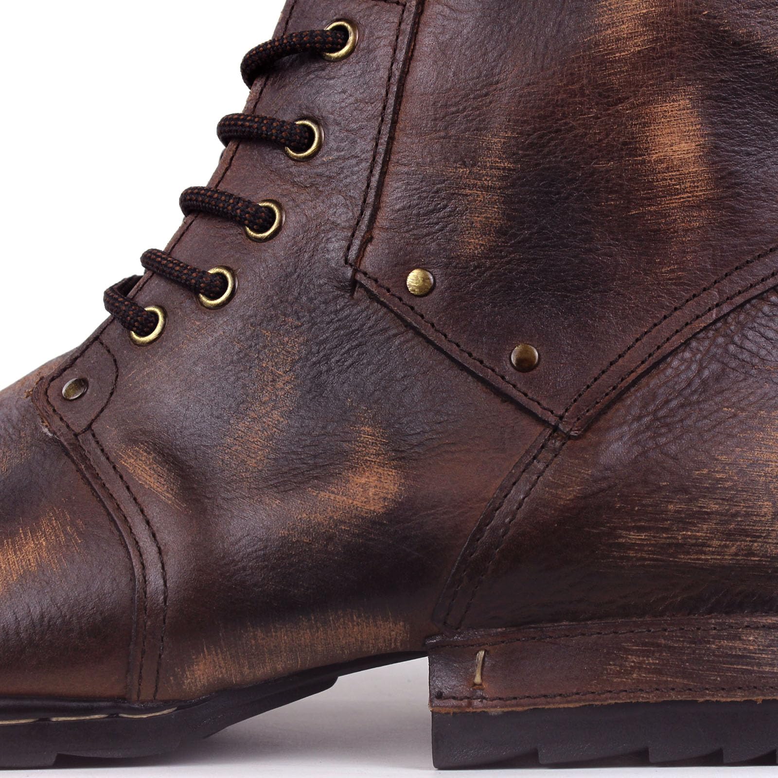 OSSTONE Vintage Braun Herren leder retro chukkastiefel Worker biker boots-motorrad-leder-schuhe für Schnürstiefeletten boots OS-6015-6-Vintage-DE-R