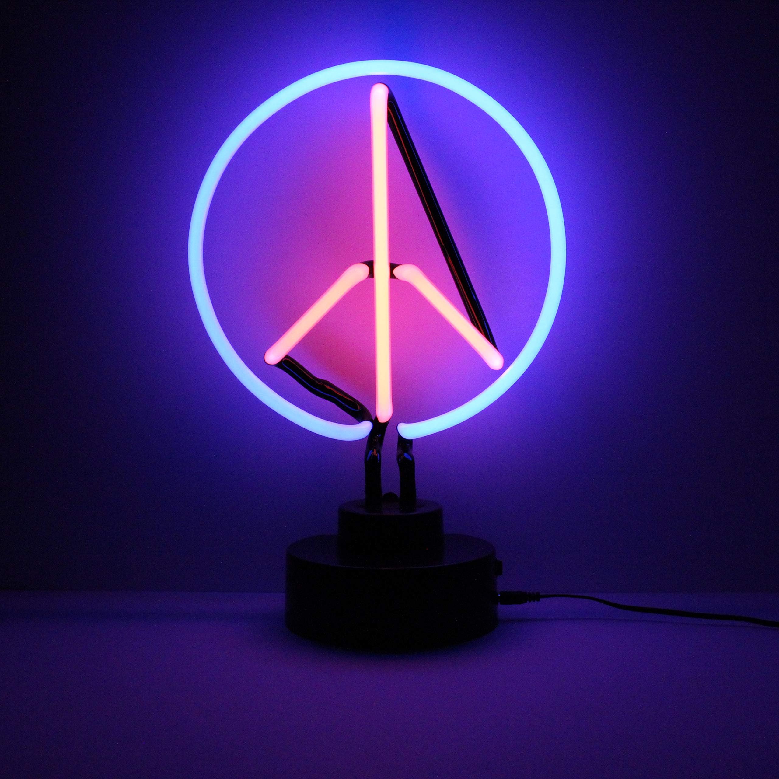 Peace Sign Real Not LED Lighting Sculpture, Blue/Pink