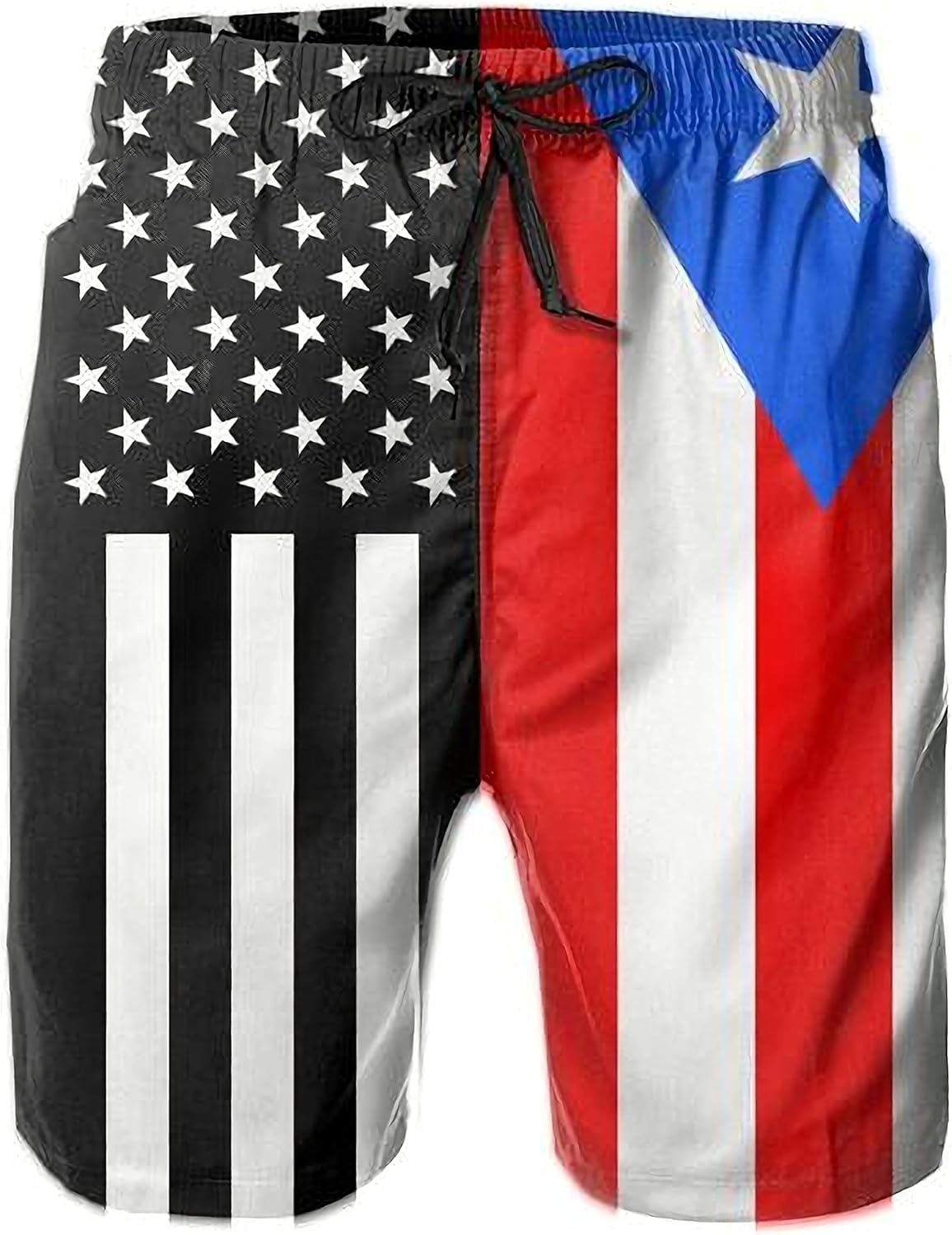 USA Puerto Rico Flag Men's Swim Trunks Beach Shorts Board Shorts with Pockets X-Large