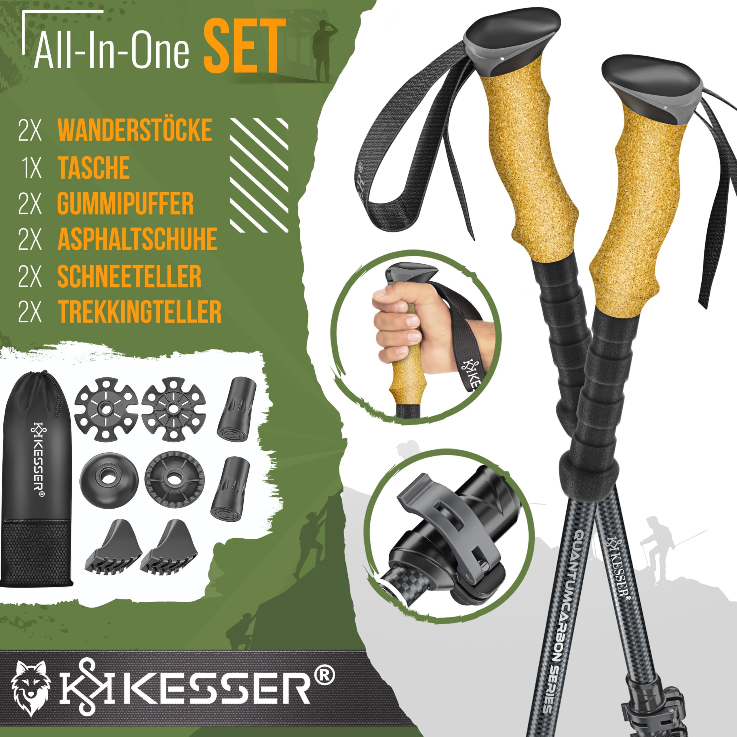 KESSER Bastoncini da trekking in alluminio o carbonio con manico in sughero | Bastoncini da nordic per uomo e donna pieghevoli o telescopici per escursionismo, trekking, sci e sport