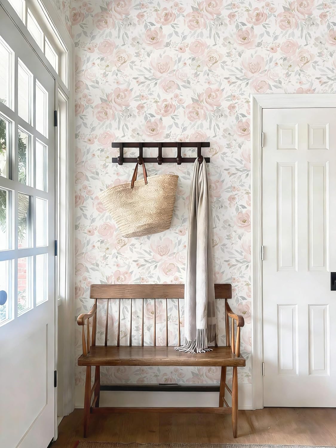 Heroad Peel and Stick Wallpaper Floral Wallpaper Pink Flower Contact Paper Rose Removable Self-Adhesive Wall Paper for Cabinets Bedroom Bathroom Stick on Walls Papel Tapiz para Pared 17.3''x78.7''