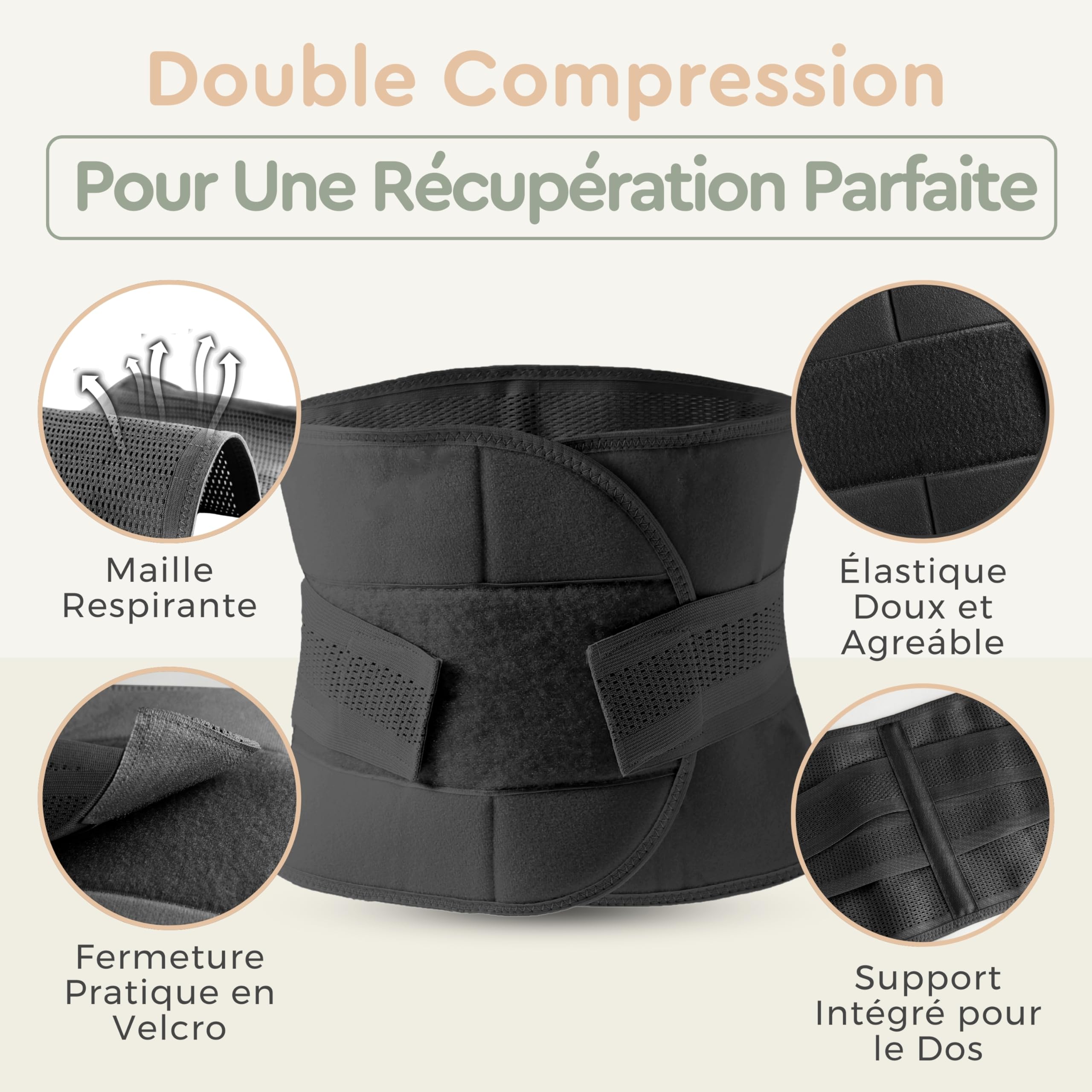 BellyHug – Ceinture Post Accouchement Gainante et Abdominale | Gaine Post Partum pour Femme – Soutien du Ventre, Taille et Bassin, Compression Ajustable (Noir, L)