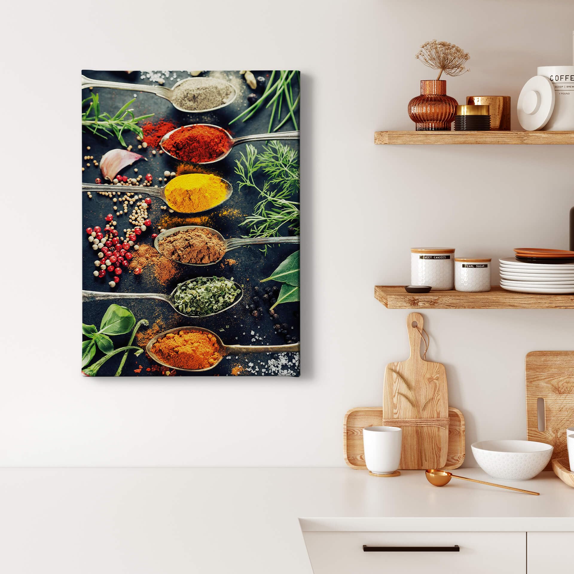 A.S. Création Leinwandbild Gewürze - Kunstdruck bunt gelb - 50x70 Hochformat - Wanddekoration Küche - Bild auf Keilrahmen