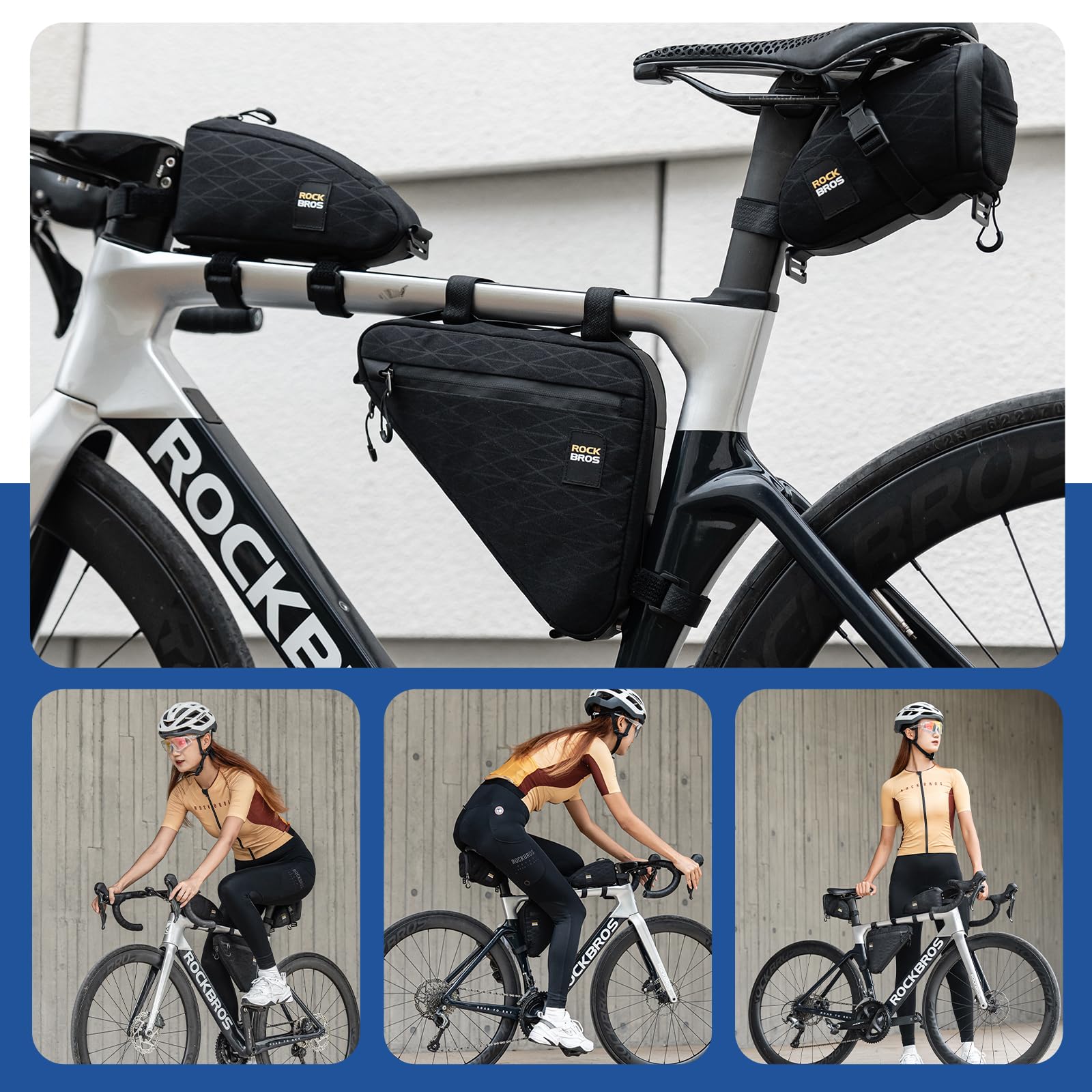 ROCKBROS Borse Bici, Set Diversi di Borsa Sottosella Borsa Telaio e Borsa Telaio Triangolo, Adatto per Bicicletta, MTB, Bici da Corsa, Capacità Pratica, Accessori Bici
